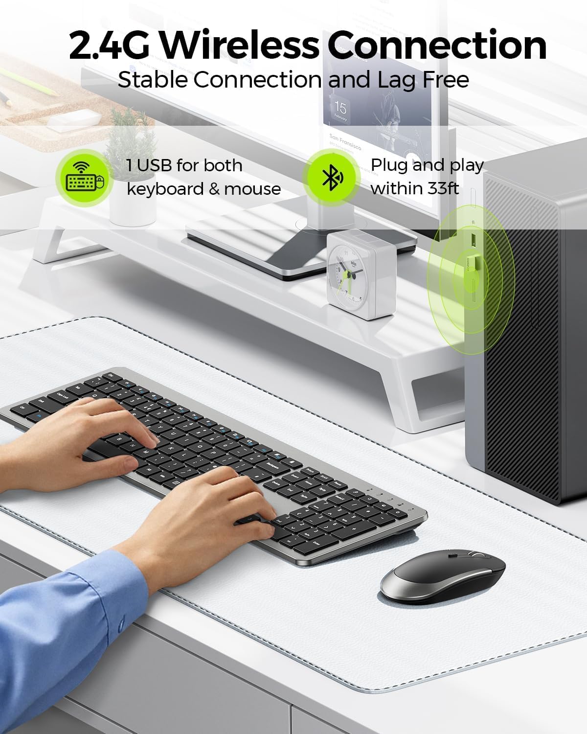 Detalle 2 de Seenda SK38 Wireless Keyboard and Mouse Set — Ultra Slim, Quiet, Full-Size UK Layout (QWERTY) with Numeric Keypad