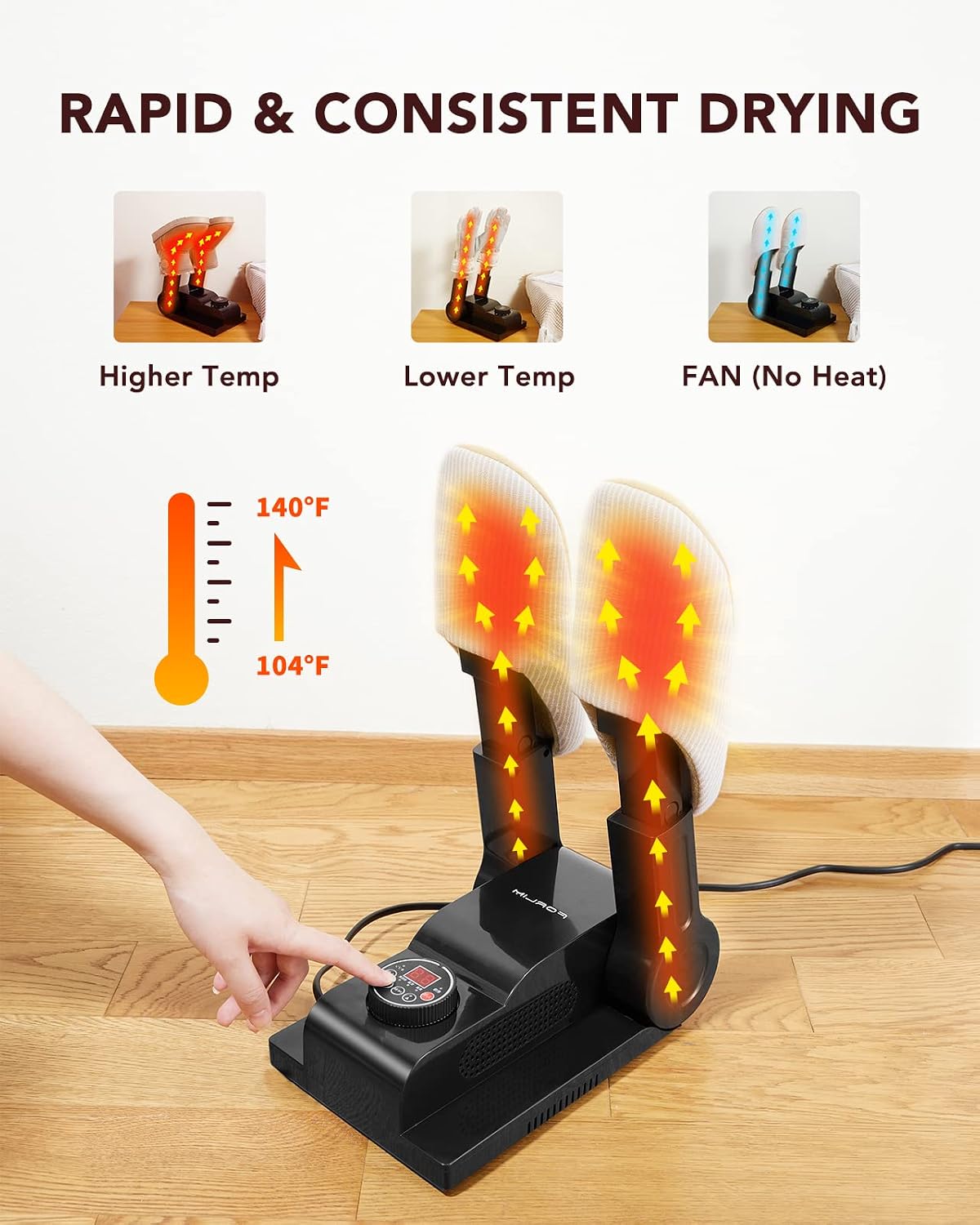 Detalle de FORLIM Shoe & Boot Dryer for Work Boots, 3 Temp Modes, 24H Delay, Black