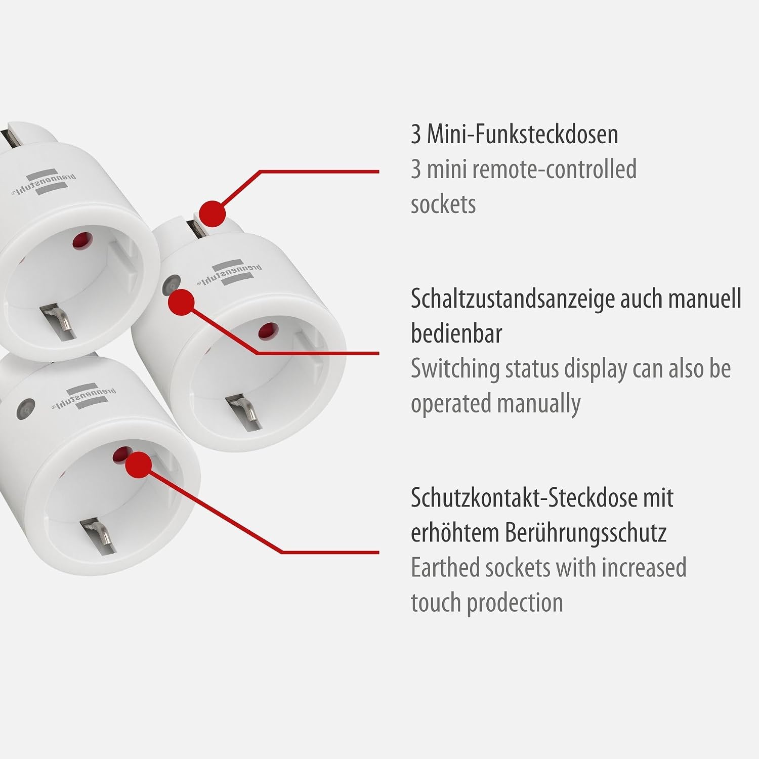 Detalle 2 de Brennenstuhl Comfort-Line Funksteckdosen-Set Mini 3+1 – 3 Empfänger + 1 Handsender