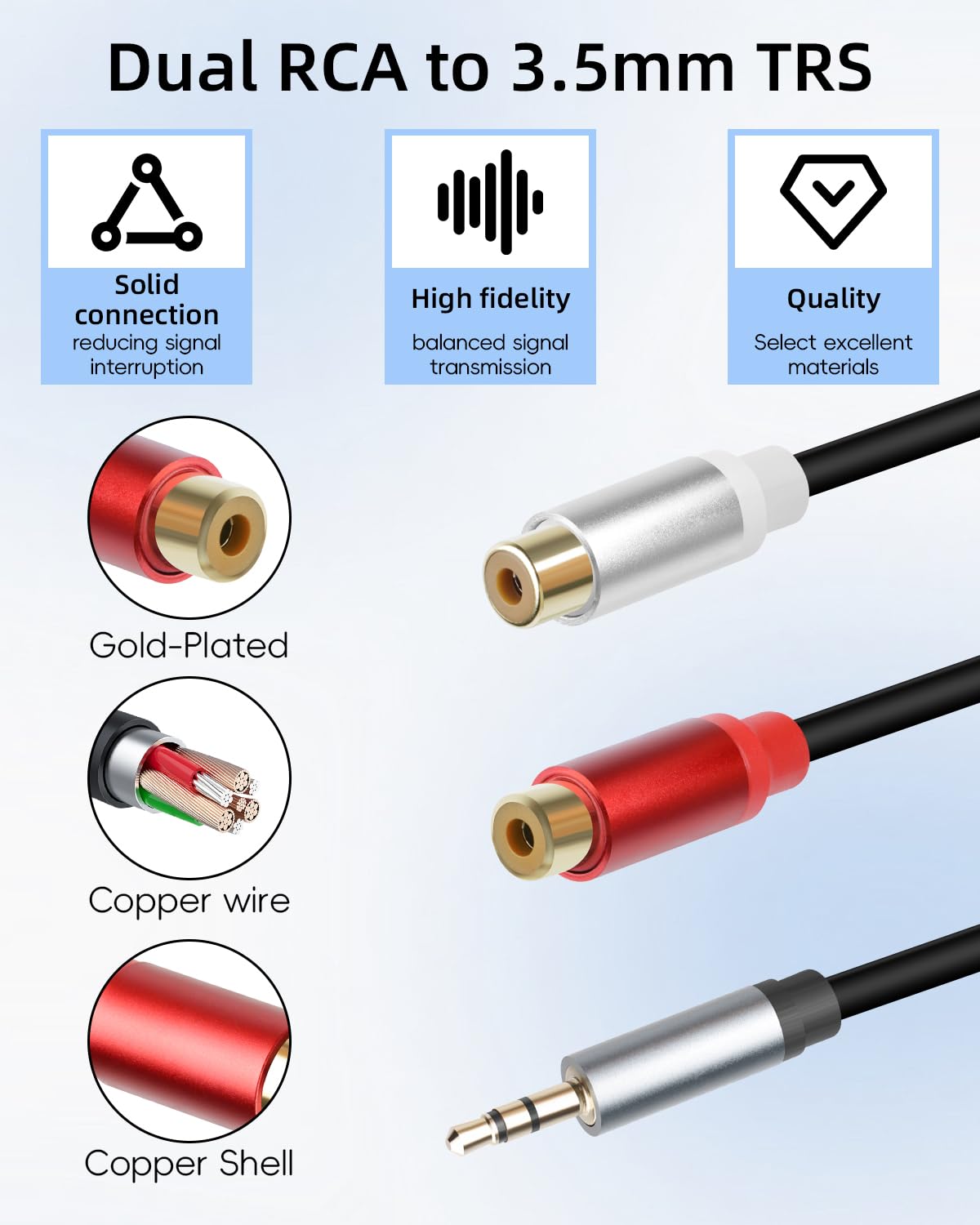 Thumbnail 2 de RIIEYOCA 3.5mm to RCA Y Cable 1ft 2 Pack