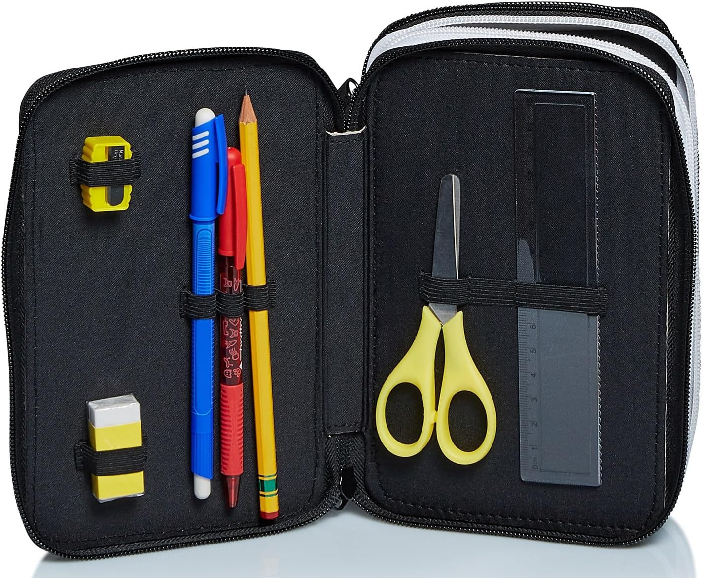 Detalle de Seven Astuccio Scuola Juventus 3 Zip – Bianco/Nero, triplo scomparto con accessori per zaino
