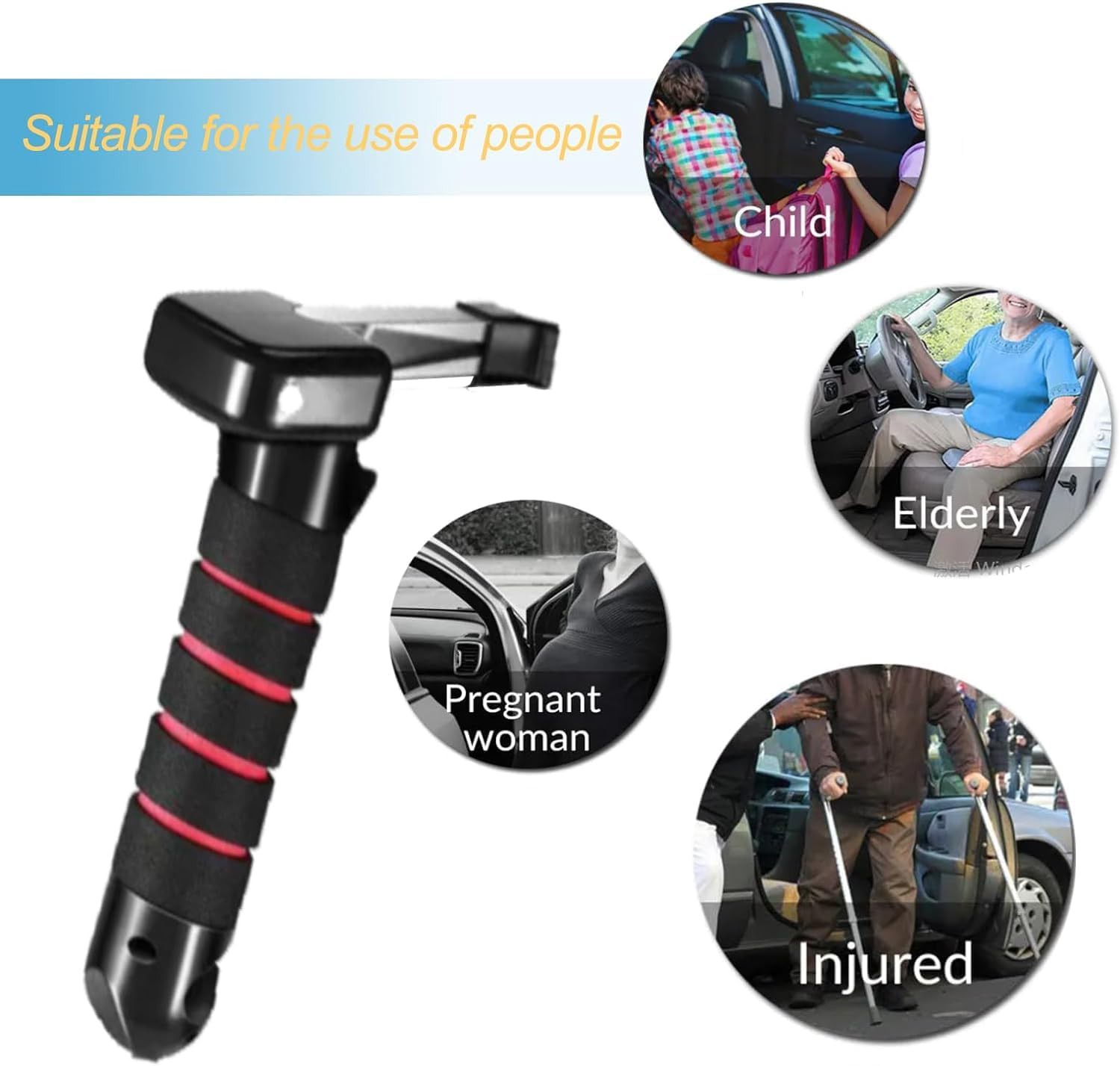 Thumbnail 4 de HoldOneLight 3-in-1 Car Door Assist Handle — 2 Pack (Red) with Window Breaker and Seatbelt Cutter