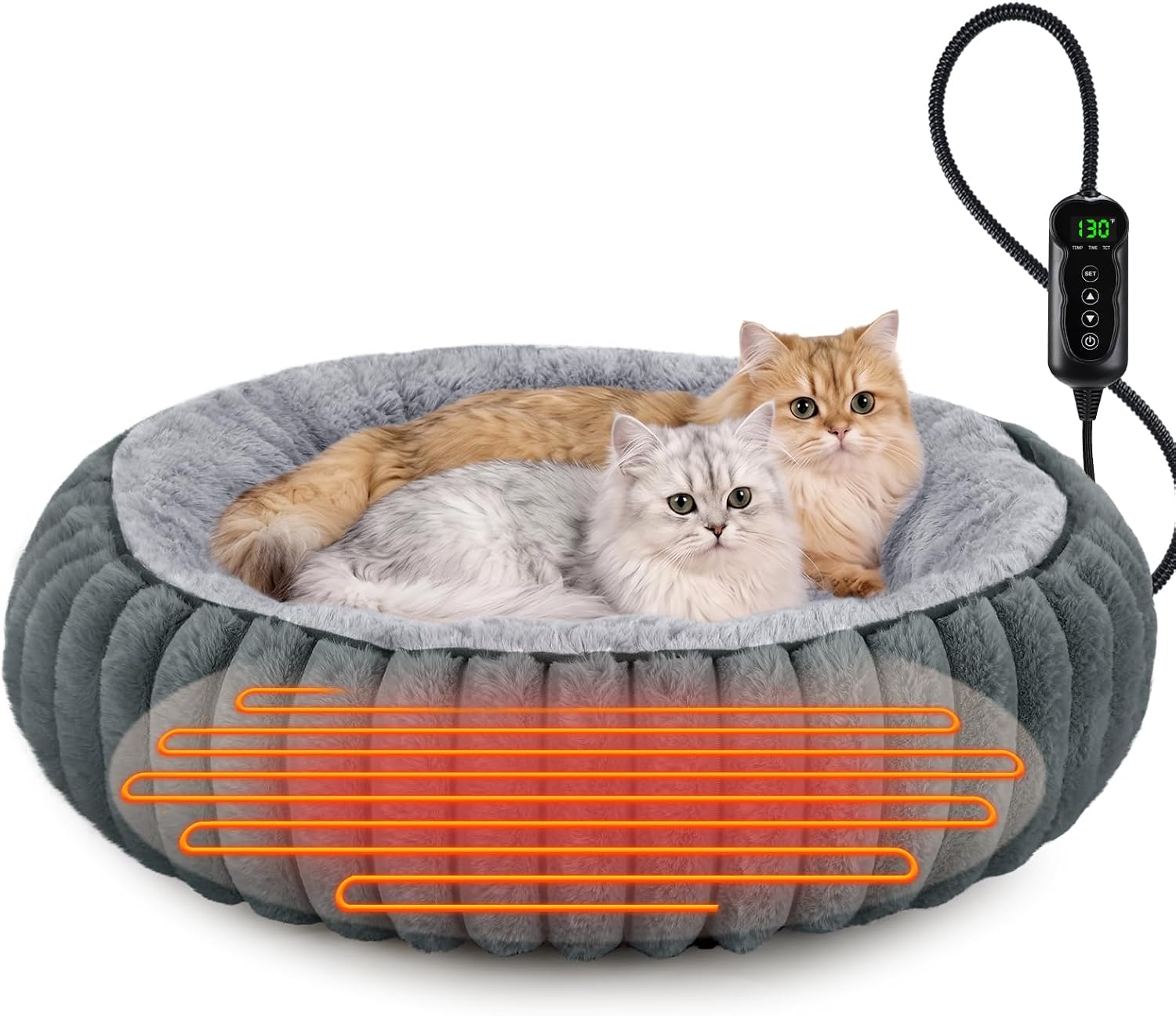 Detalle de INVENHO TK-HPPD50T Heated Donut Pet Bed with Adjustable Temperature and Timer