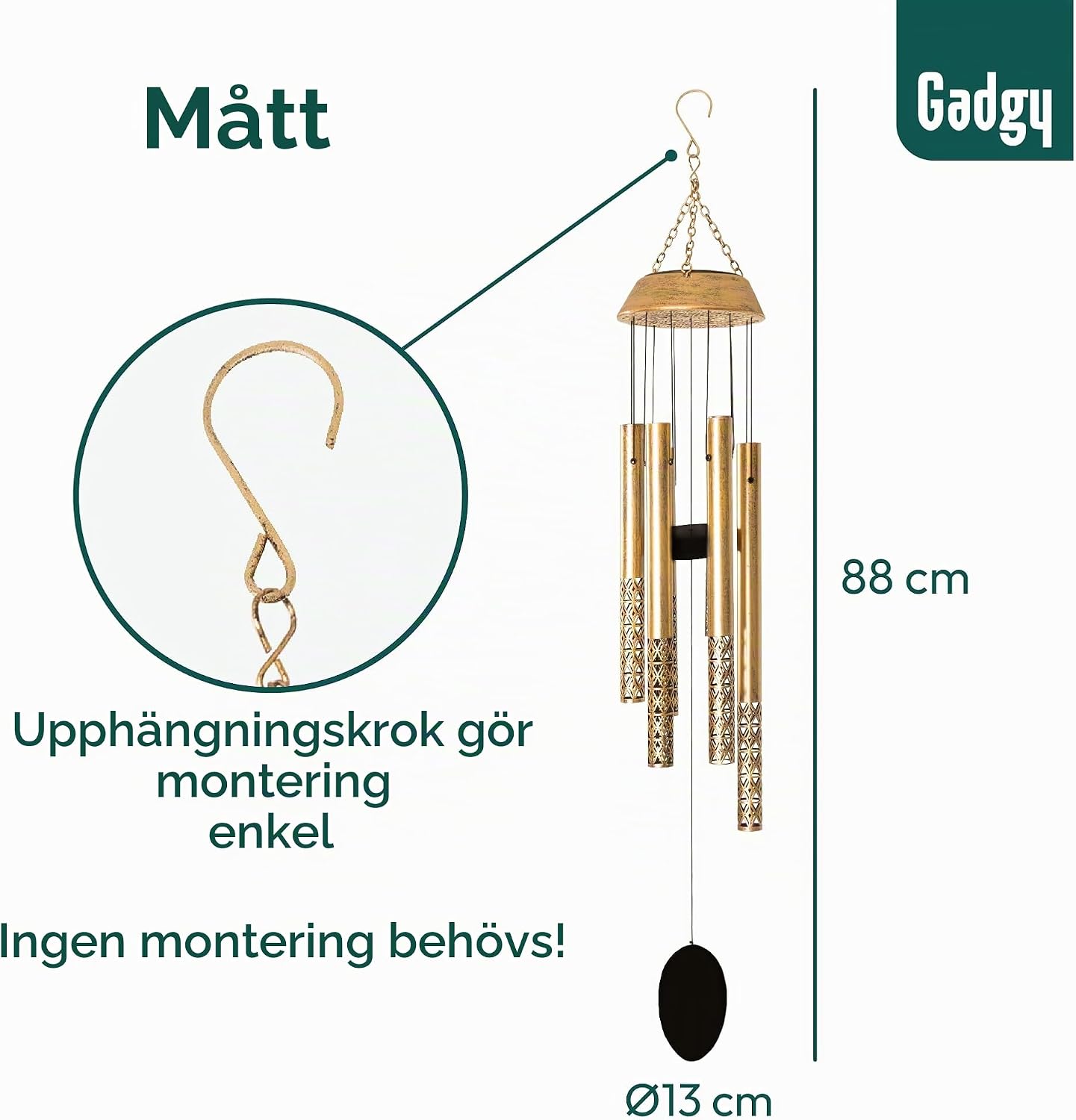 Detalle de Gadgy GAD-SWC-GOL-ONE-001-001 solcellsdrivet vindspel i aluminium och trä