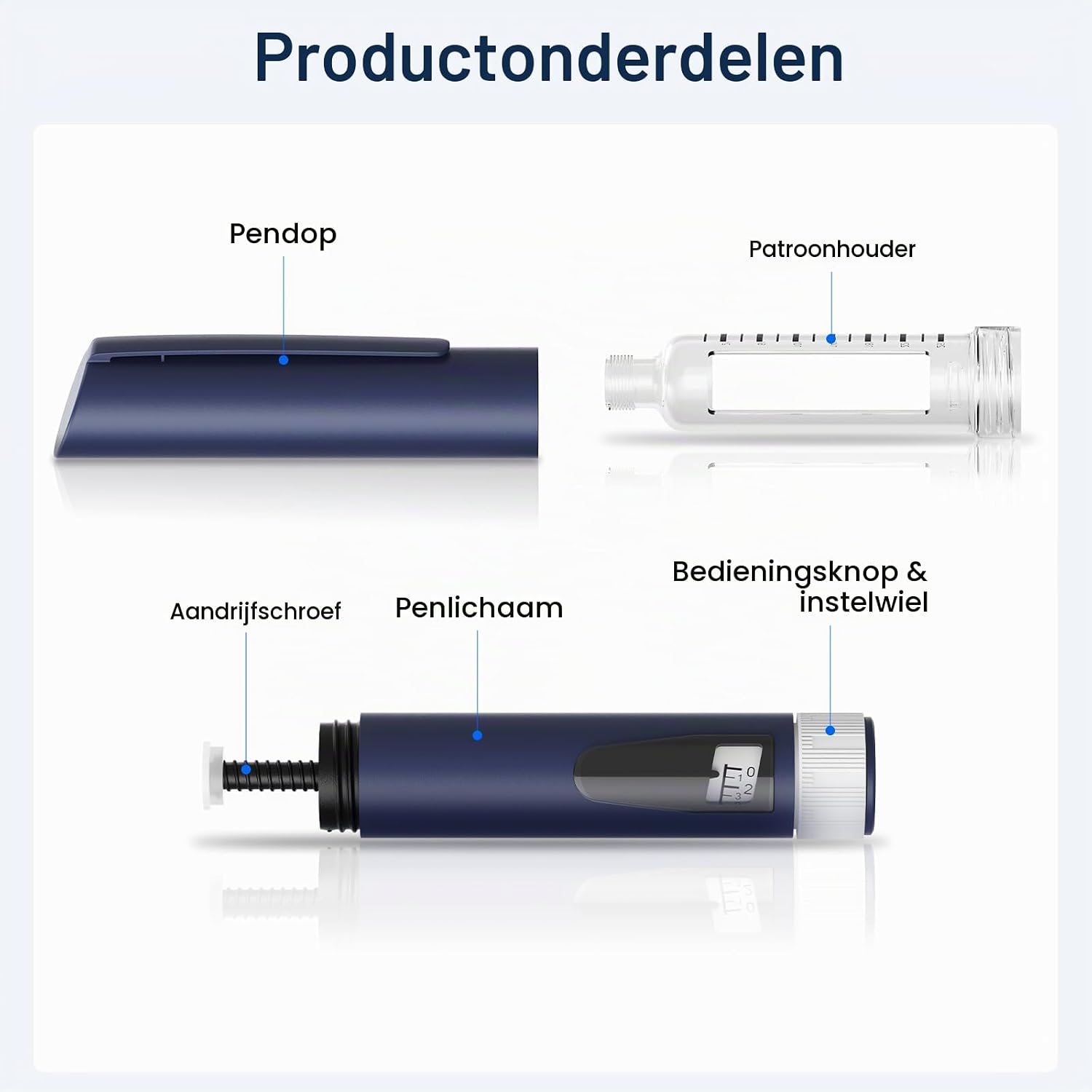 Detalle de Aisisree navulbare insulinepen voor 3 ml-patronen, 1–80 eenheden, blauw