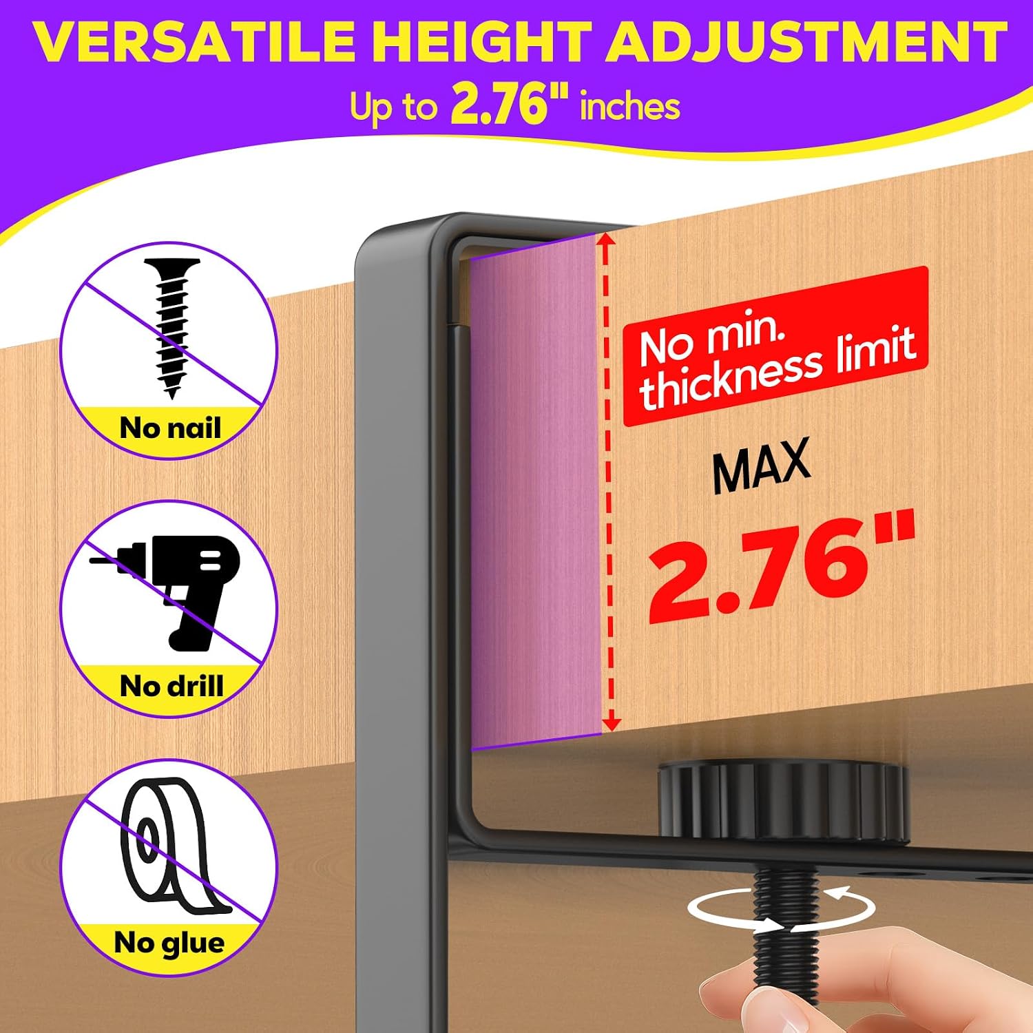 Thumbnail 2 de REFLYING 74cm Cable Management Tray – Under Desk Clamp Cable Organiser (No Drill) for Standing Desks