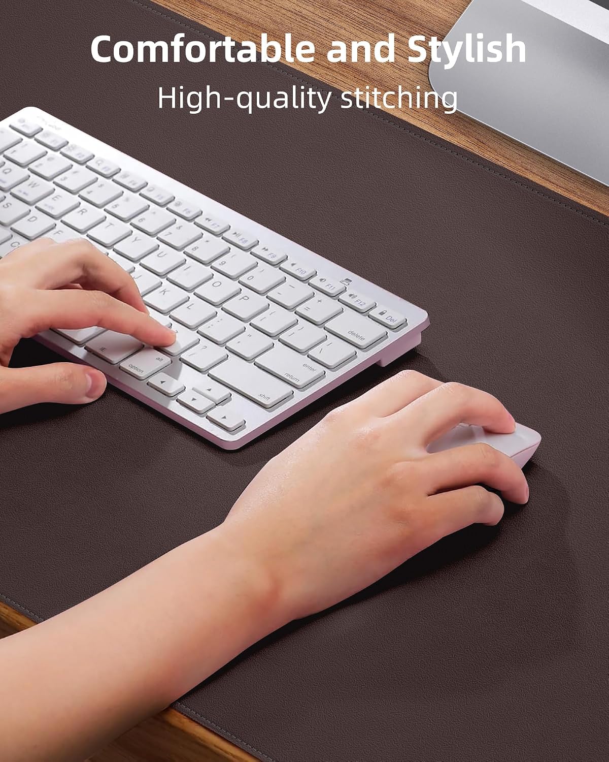 Detalle de AFIING Leather Desk Mat Protector (Large) – 140 x 60 cm, Coffee