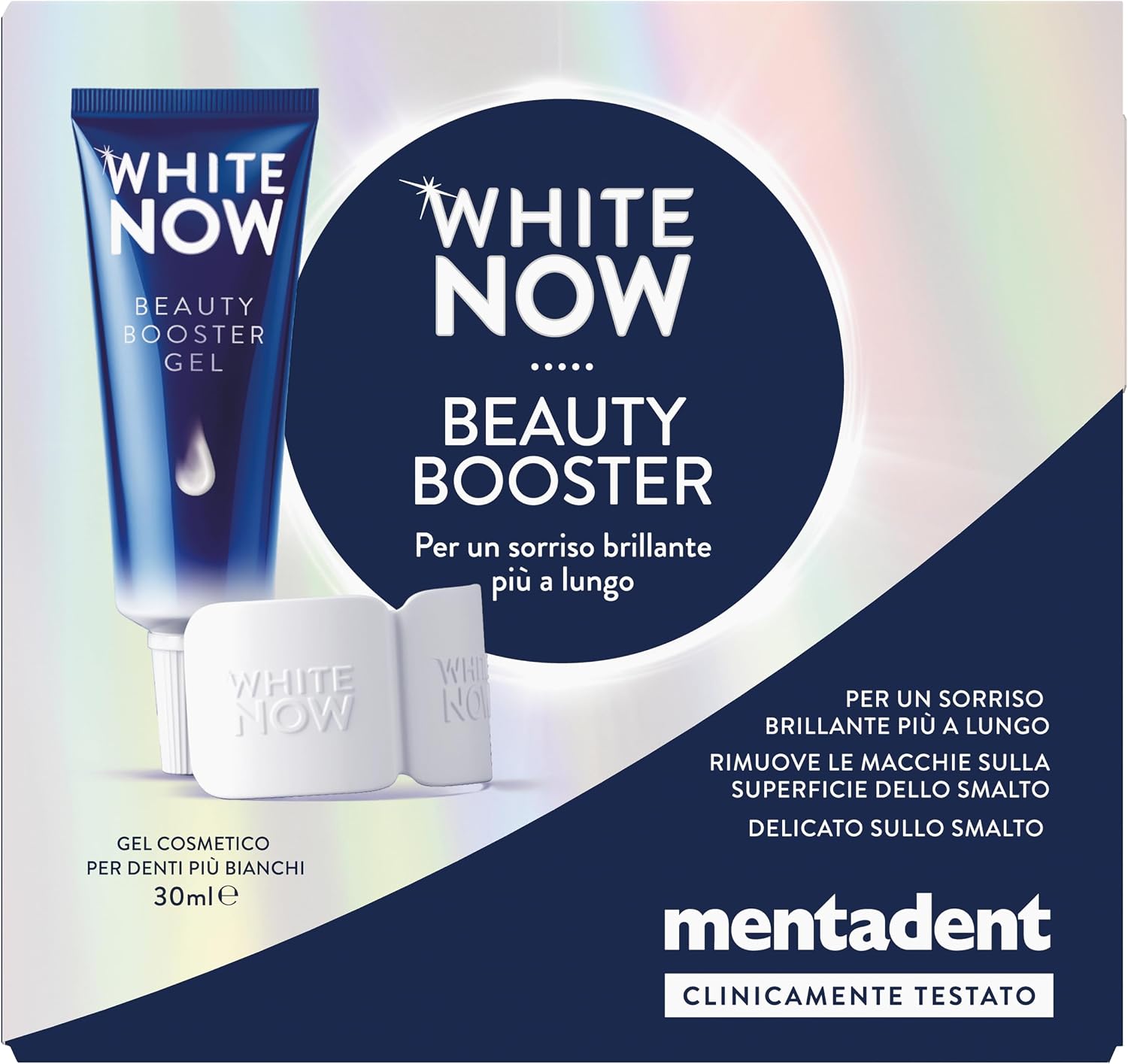 Detalle de Mentadent White Now Beauty Booster: kit gel cosmetico sbiancante da 30 ml per un sorriso più luminoso