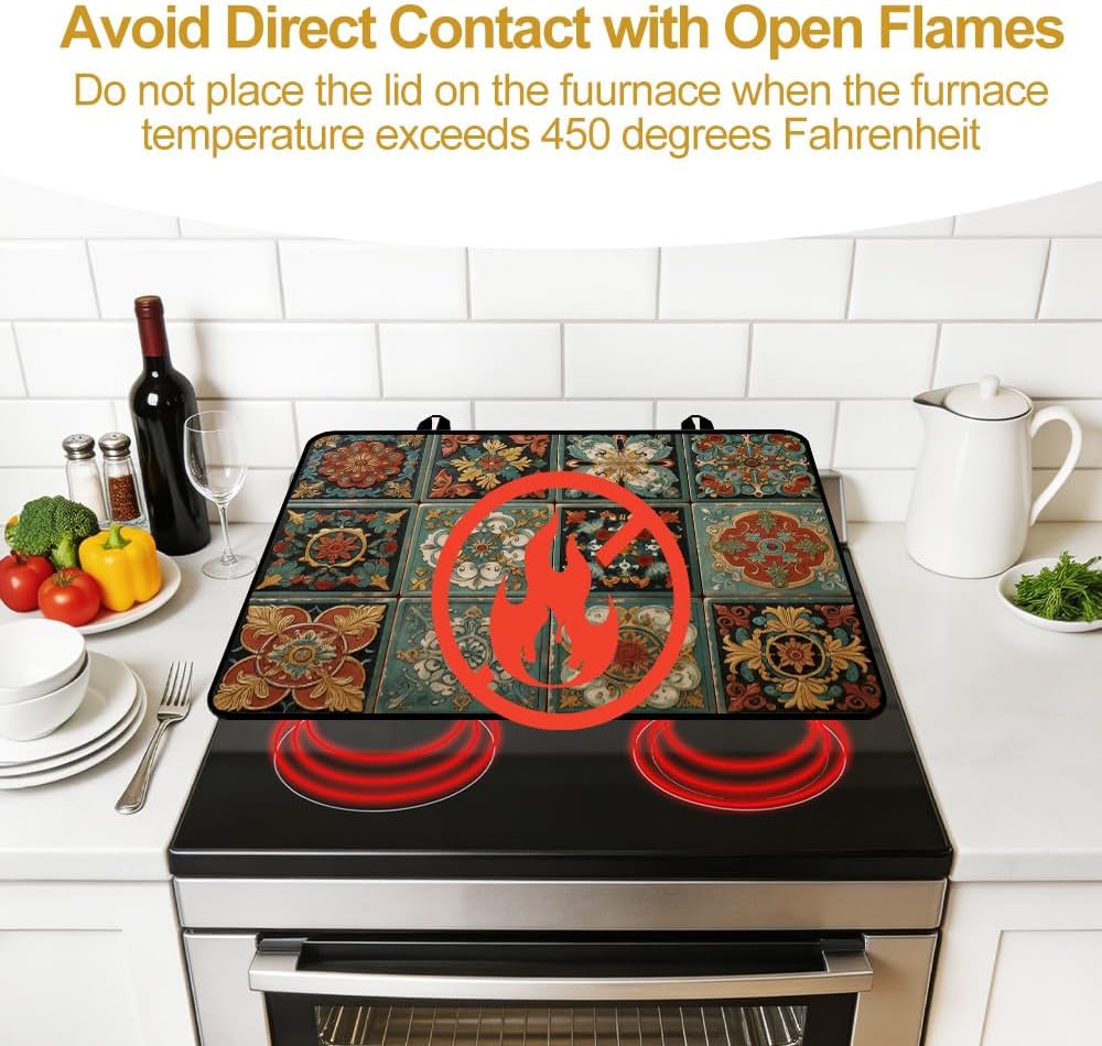 Detalle de Cmialusie ZTHY260419005 Vintage Tile Stove Top Cover, 28.35 x 20.47 in