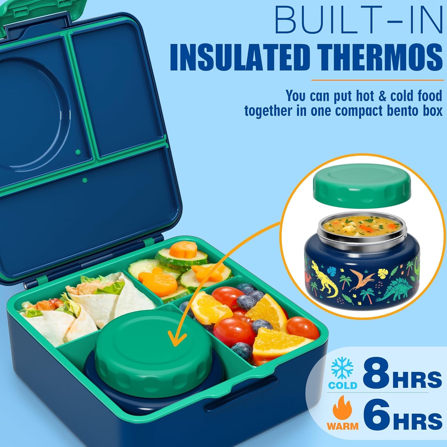 Thumbnail 1 de Fimibuke Bento Lunch Box for Kids & Adults, 60 OZ with Leakproof 8 OZ Insulated Jar