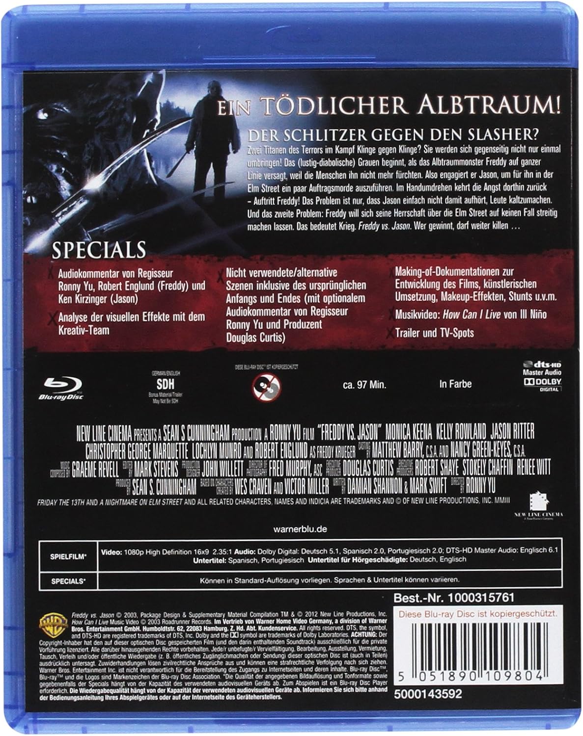 Thumbnail 1 de Warner Bros (Universal Pictures) Freddy vs. Jason Blu-ray with Widescreen Film and Bonus Features