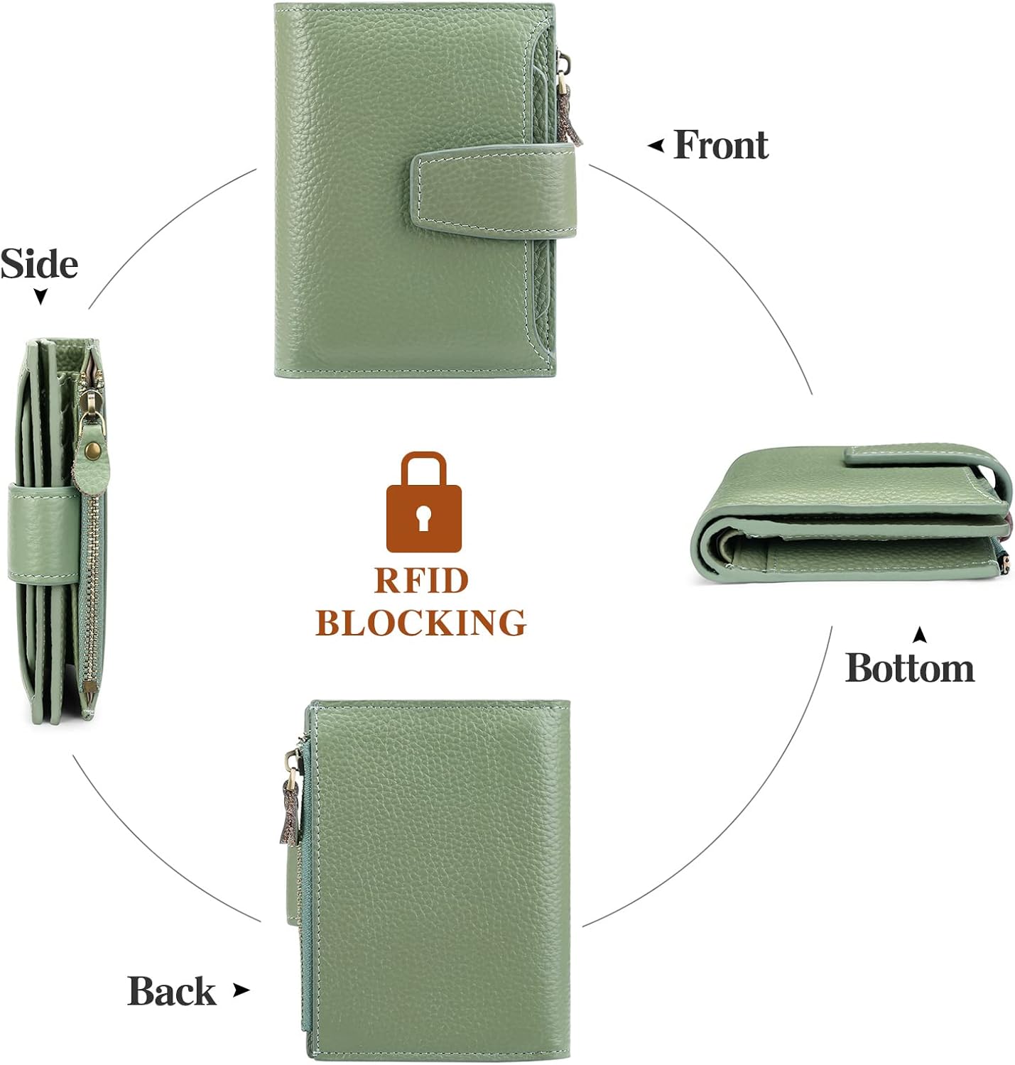 Thumbnail 3 de SENDEFN Women's RFID Blocking Leather Small Compact Bi-fold Zipper Pocket Wallet