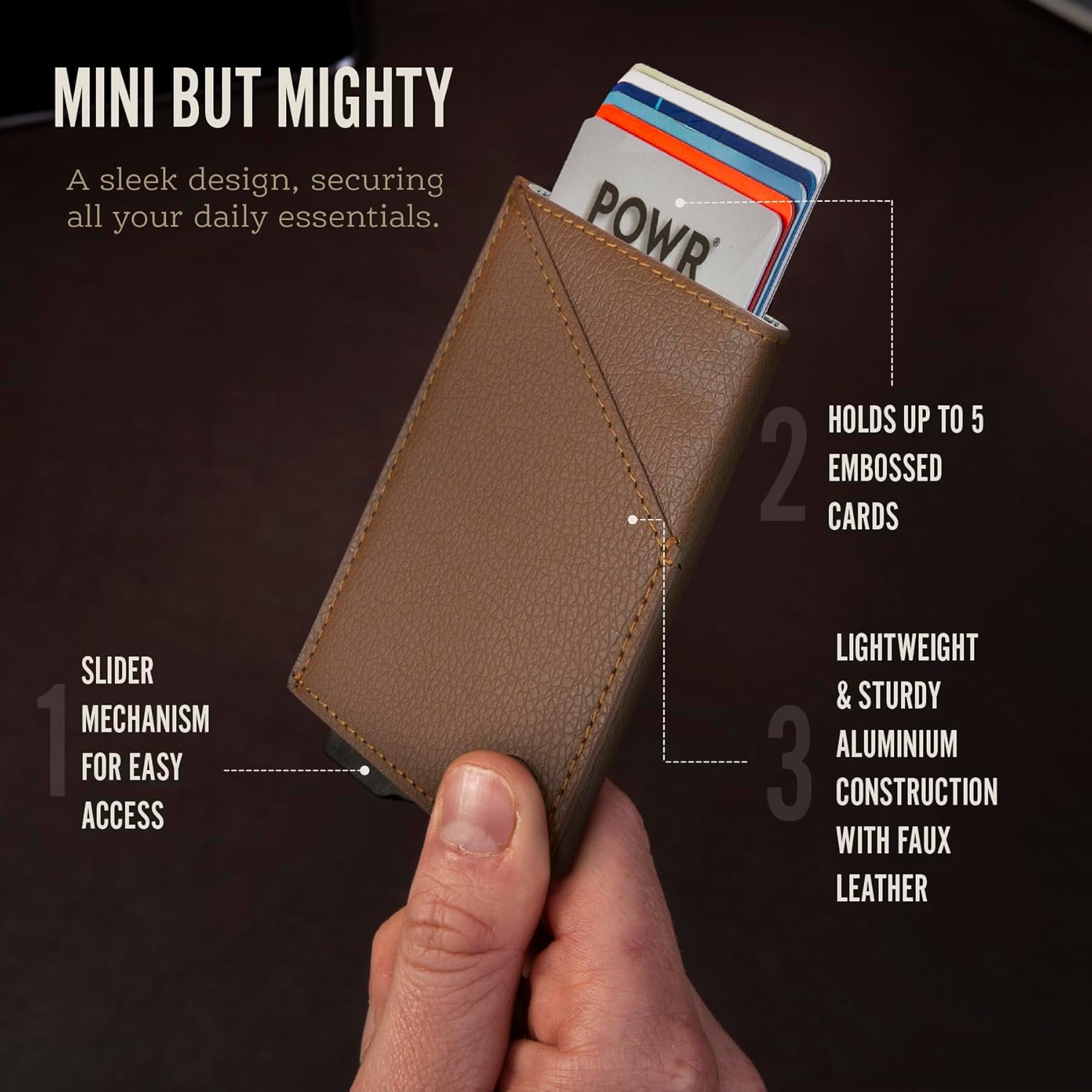 Detalle de POWR porta carte RFID in metallo slim uomo con blocco RFID e portatessere pop-up