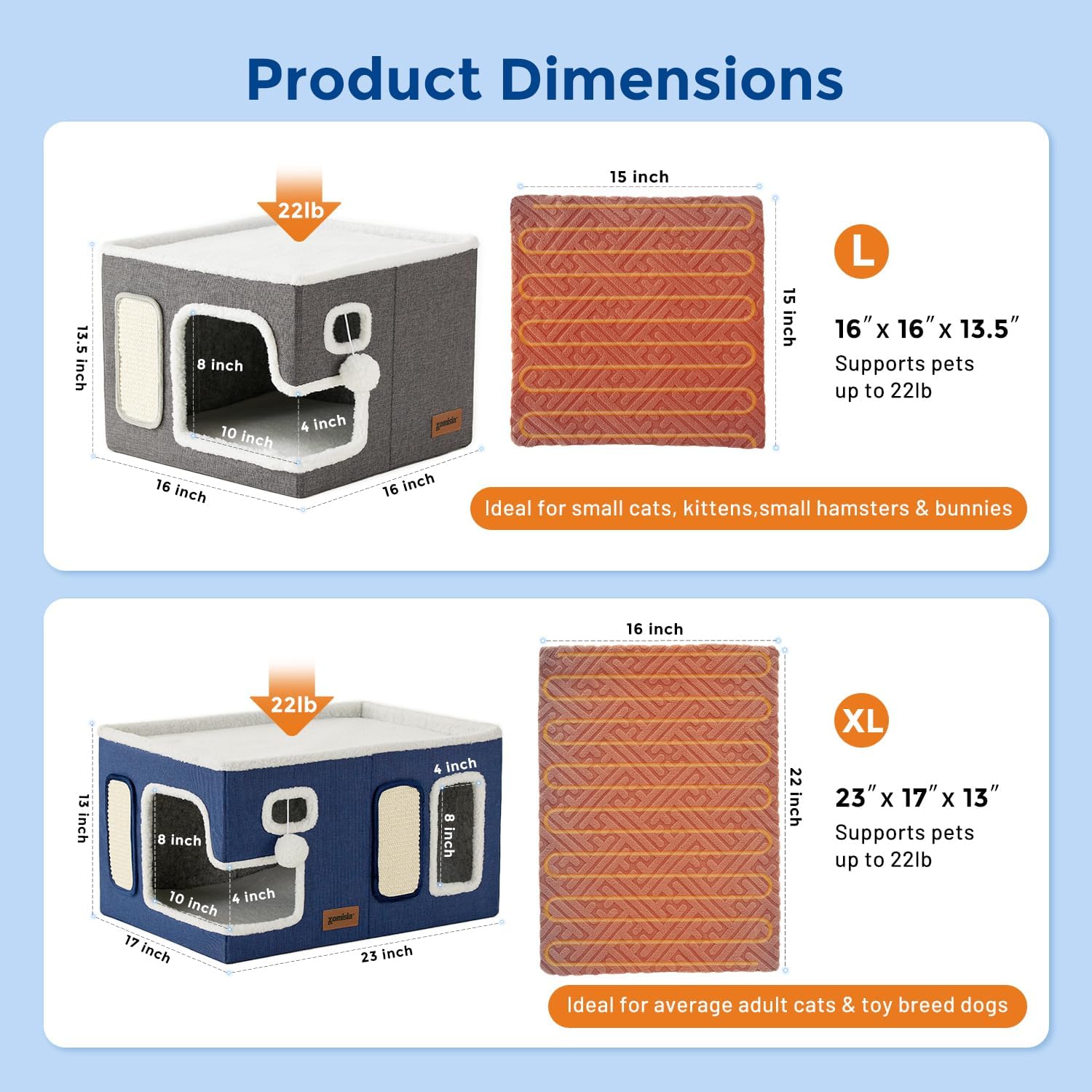 Detalle 2 de ZOMISIA Heated Cat House Bed, 16 x 16 x 13.5 in