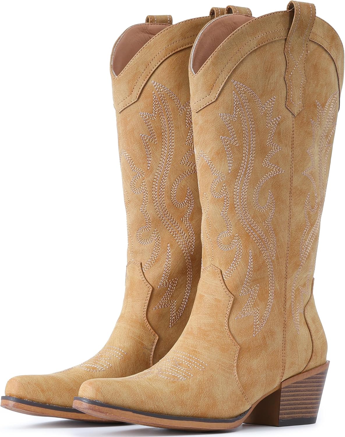 Detalle de IUV Women's Cowboy Boots with Chunky Heel – Handcrafted Embroidered Western Cowgirl Boots