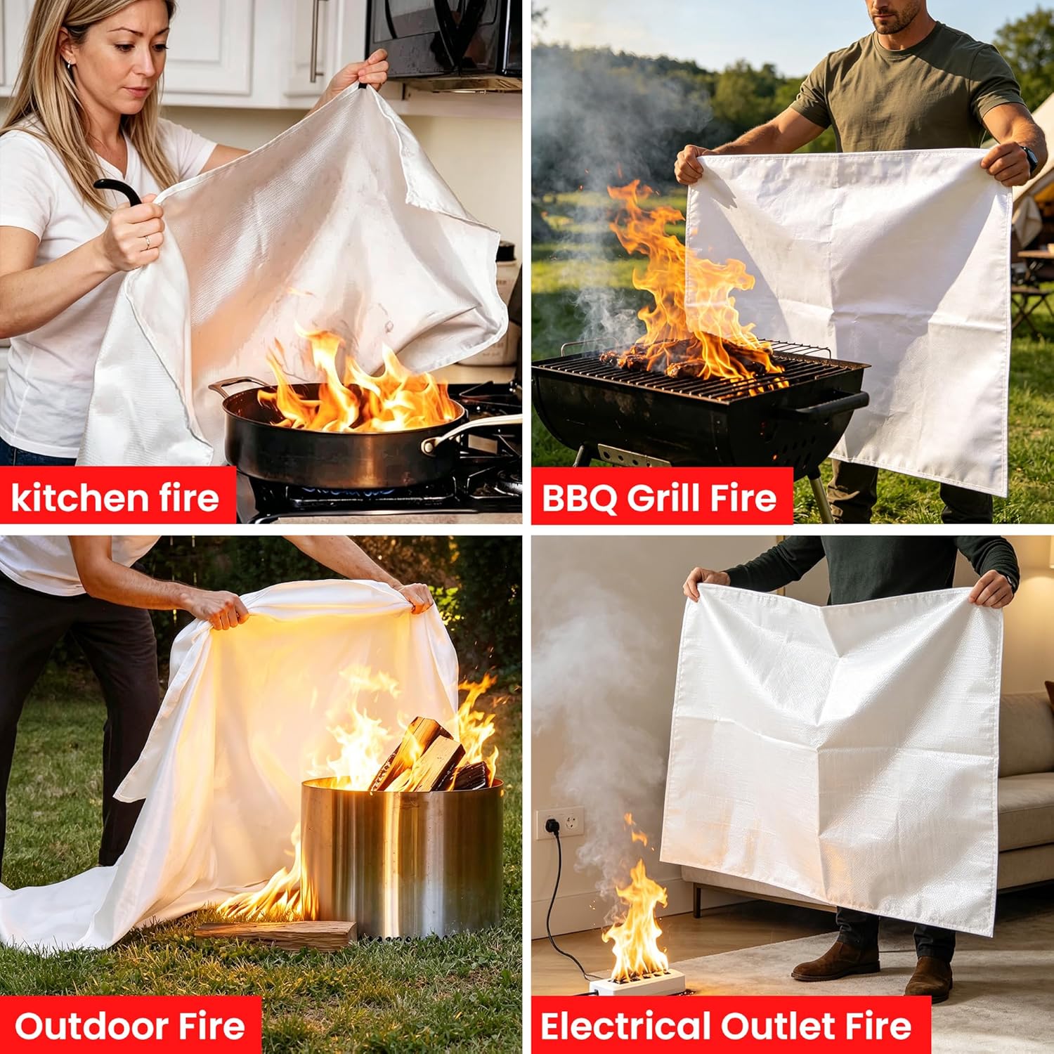 Detalle 2 de WUERLI Fire Blanket 40" x 40" 4-Pack 🧯