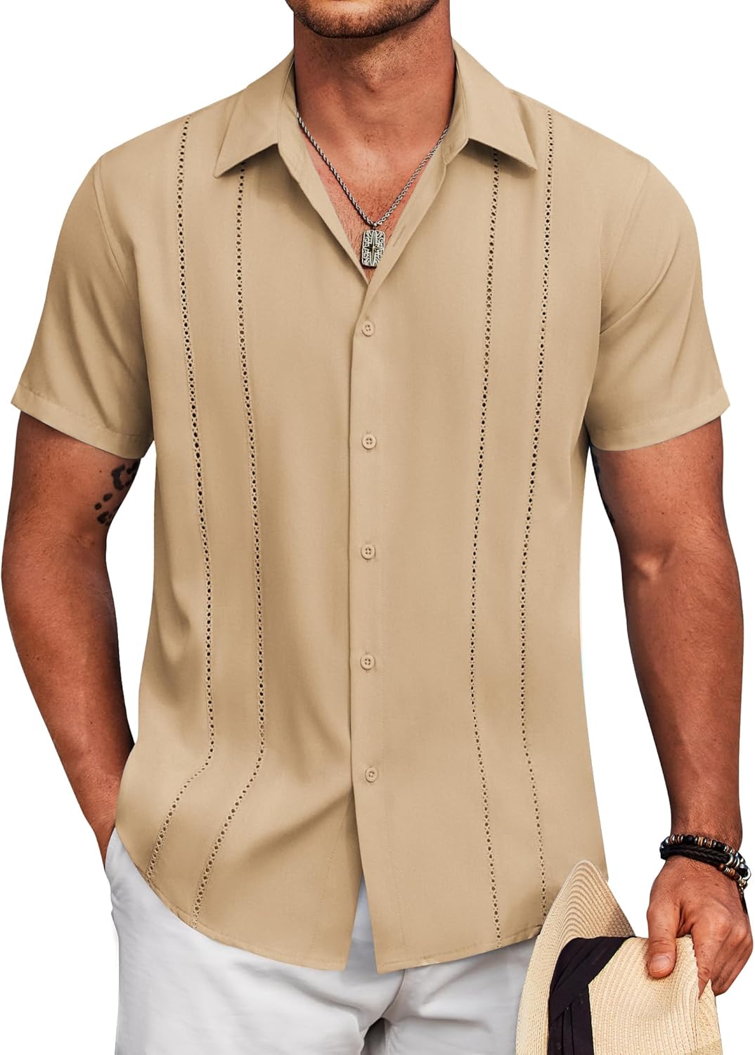 Thumbnail 5 de COOFANDY Cuban Guayabera Short Sleeve Shirt