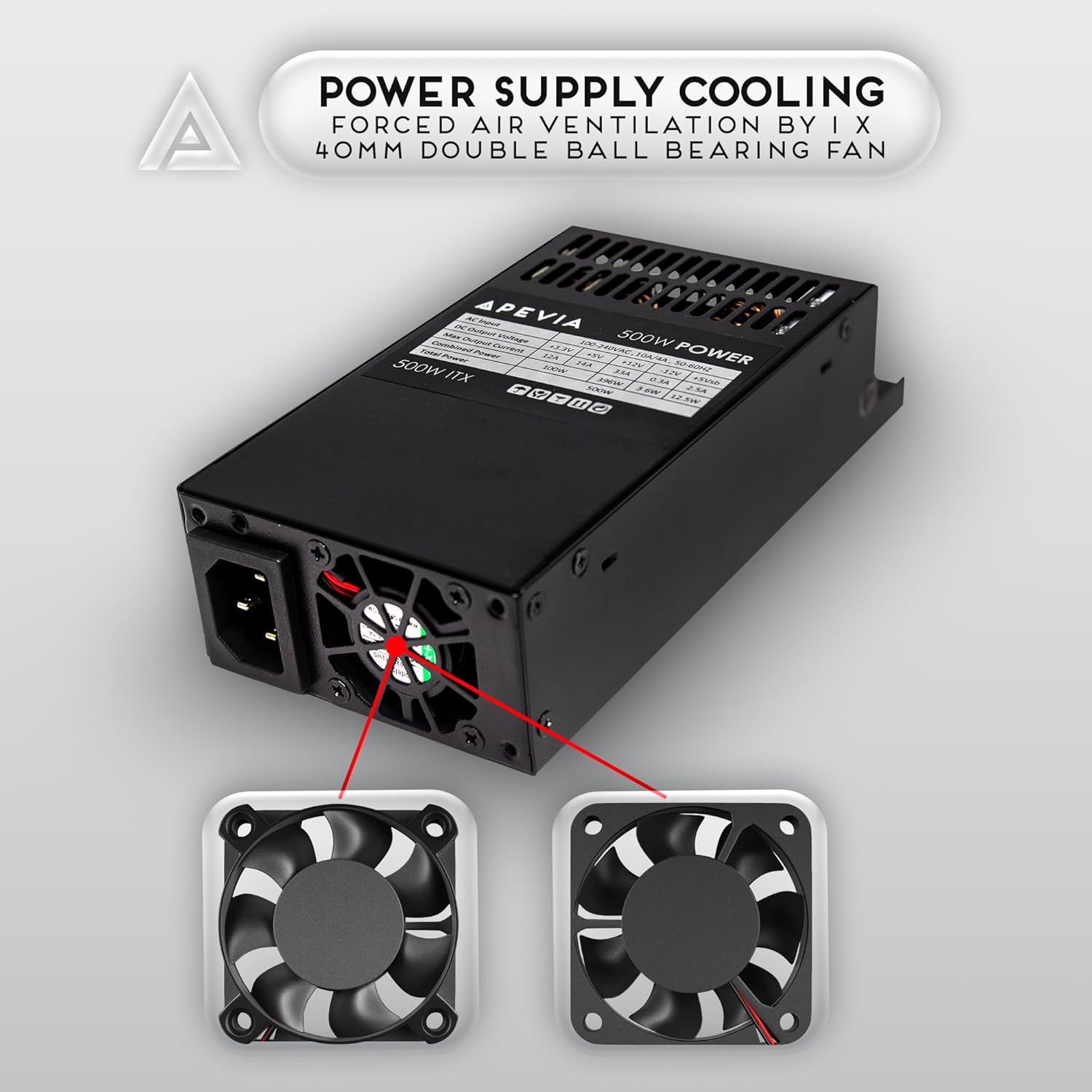 Detalle de Apevia ITX-PFC500W Mini-ITX電源 500W フルモジュラー・アクティブPFC