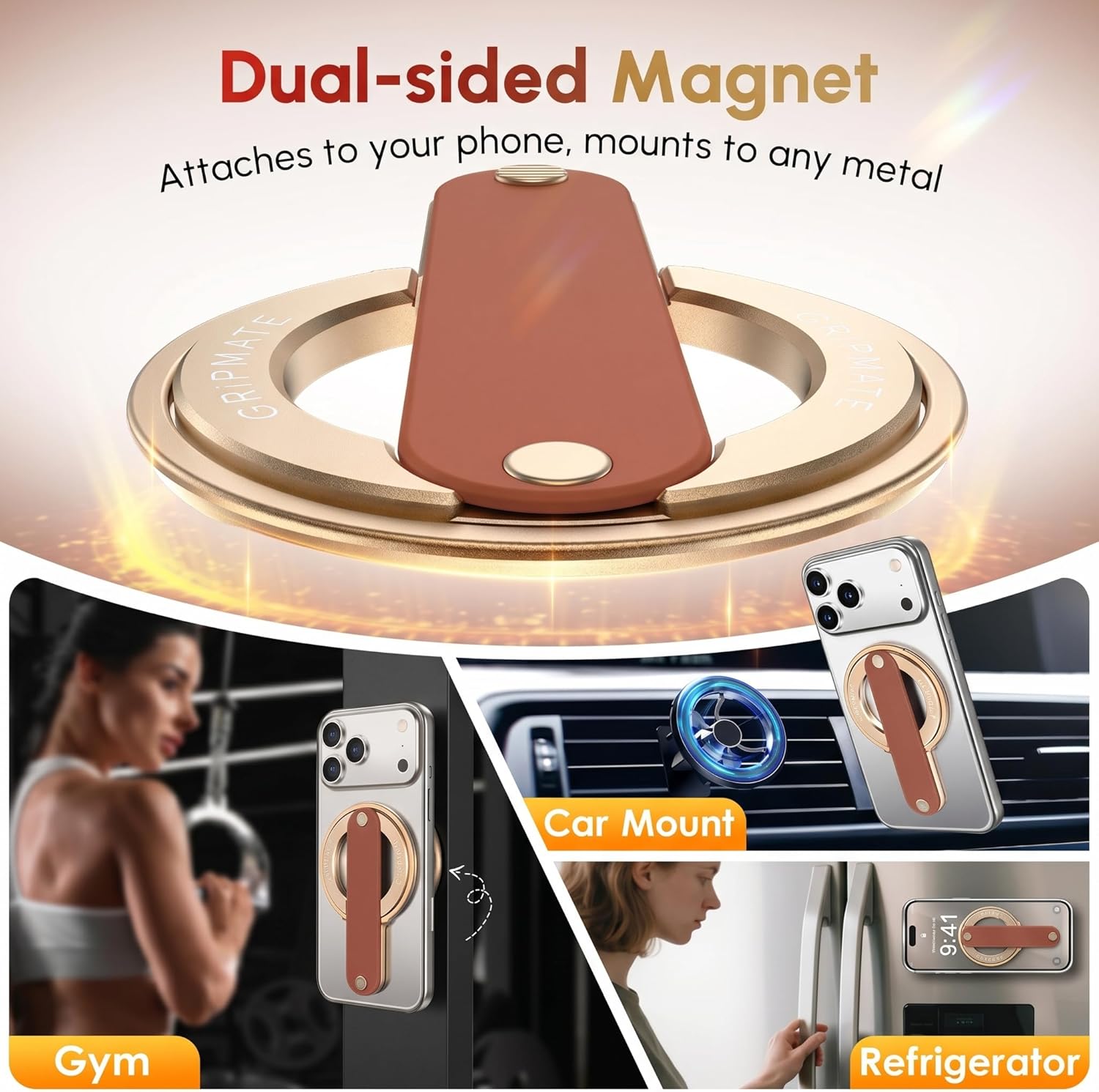 Detalle de GripMate Magnetic Phone Holder, Slim Amber MagSafe Ring Grip & Stand