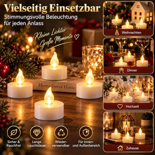 Thumbnail 6 de CNMTCCO 24 Stück LED-Teelichter, flammenlos, mit CR2032 Batterie, 200+ Stunden Laufzeit – sicher für Weihnachten, Hochzeit & Party