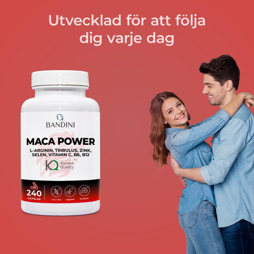 Detalle de BANDINI MACA POWER kosttillskott, 240 kapslar med svart maca och arginin