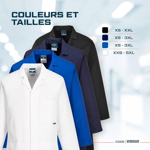 Detalle de Portwest Hygiene & Warehouse Coat à Poches Multiples, Ventilé, Blanc, Medium – Ref 2852MED