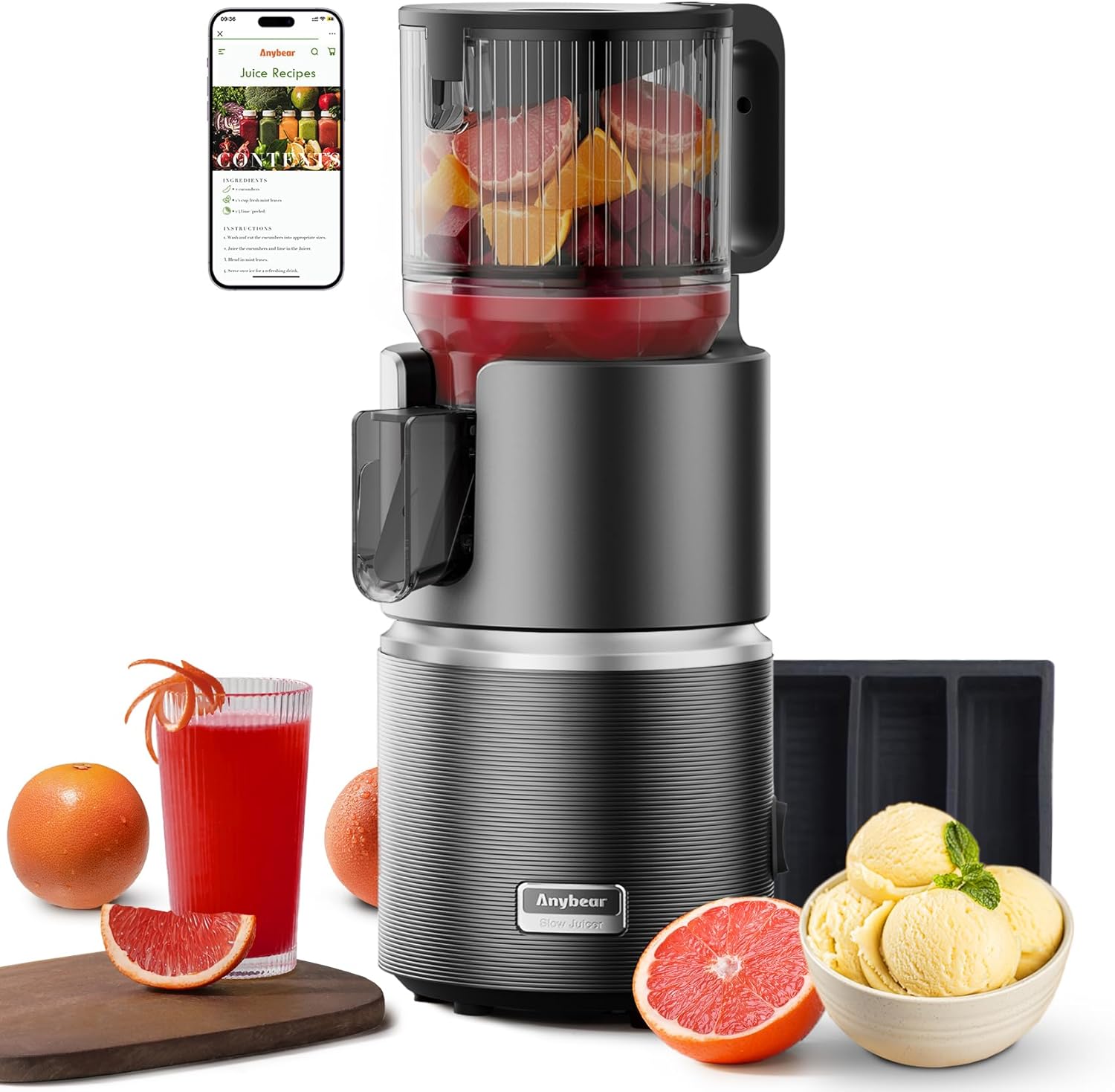Anybear 350W Slow Juicer 124 mm Einfüllschacht