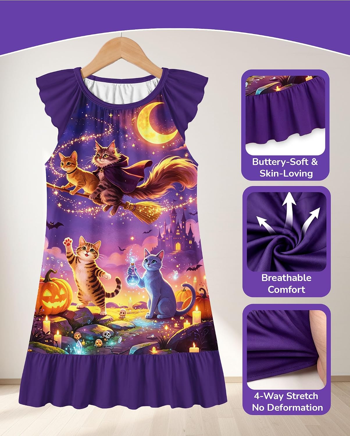 Detalle 1 de LQSZ Girls' Nightgown Pajama Dress with Flutter Sleeves and Bunny Print