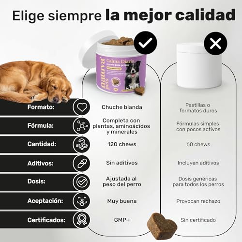Detalle de natuva pets Calmante para Perros - 120 Masticables con L-Triptófano, Ashwagandha, Magnesio, Melisa y Valeriana