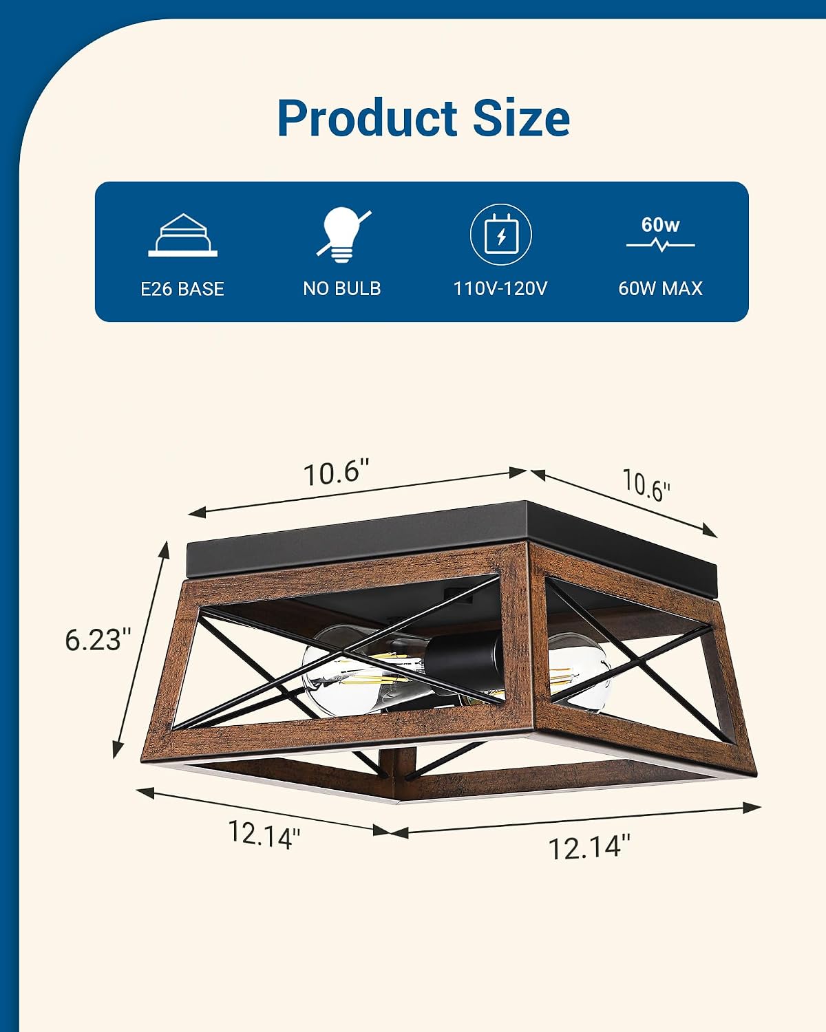 Thumbnail 5 de DEWENWILS HFCL02B Farmhouse Ceiling Light, Wood-Grain Finish, 2-Light E26