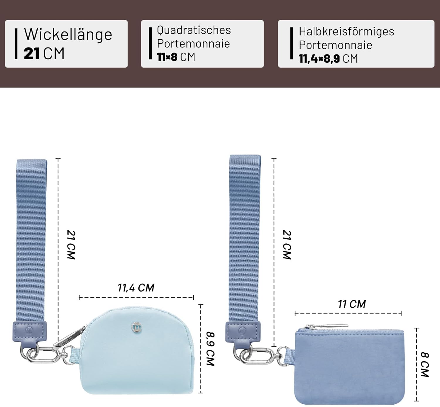 Detalle de AOTM Mini Kleingeldbörse (Navy+Hellblau) – Armband-Geldbörse mit abnehmbarem Schlüsselanhänger