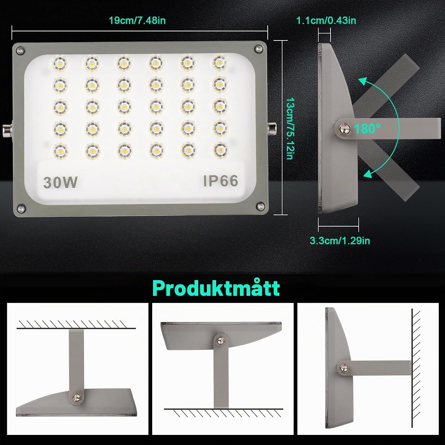 Detalle 2 de JBdusn XZ-LED 30 W LED-strålkastare, 6500 K, IP66 och 3 000 lm
