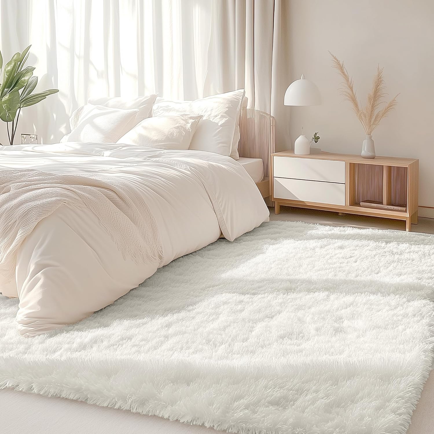 Thumbnail 4 de Homaxy Hochflor Flauschig Teppich mit Anti-Rutsch Unterseite (waschbar) in Creme – 60 x 100 cm