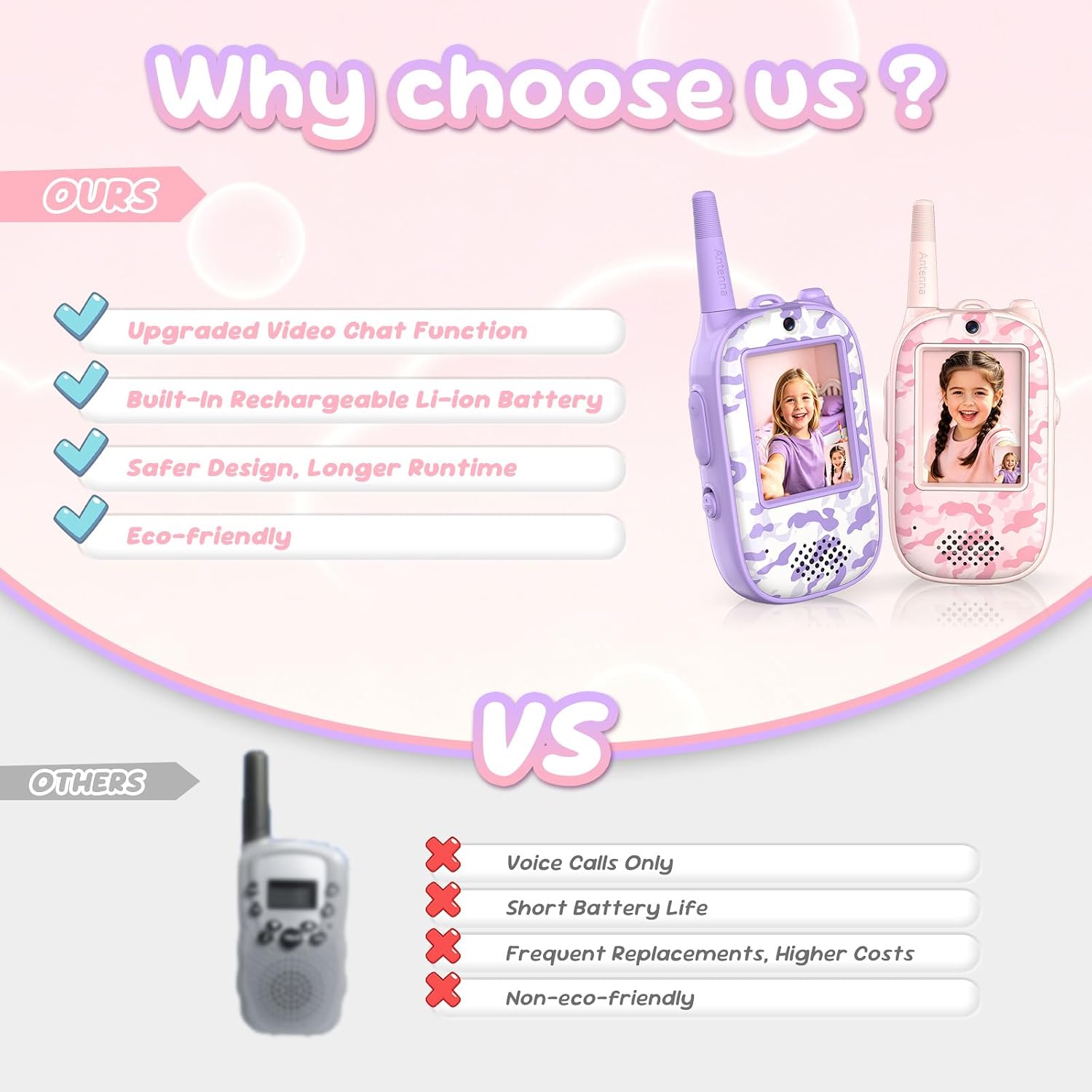 Thumbnail 5 de JUAUO CH7X video-walkietalkies voor kinderen, set van 2 met kleurenscherm
