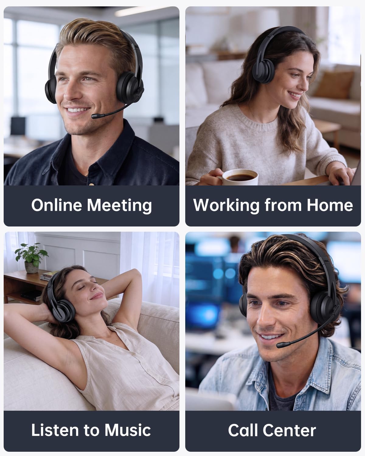 Thumbnail 6 de AOC Wireless Headset with Microphone for Work (V5.4) – 40h Battery, AI Noise Cancellation and 3-in-1 Connectivity