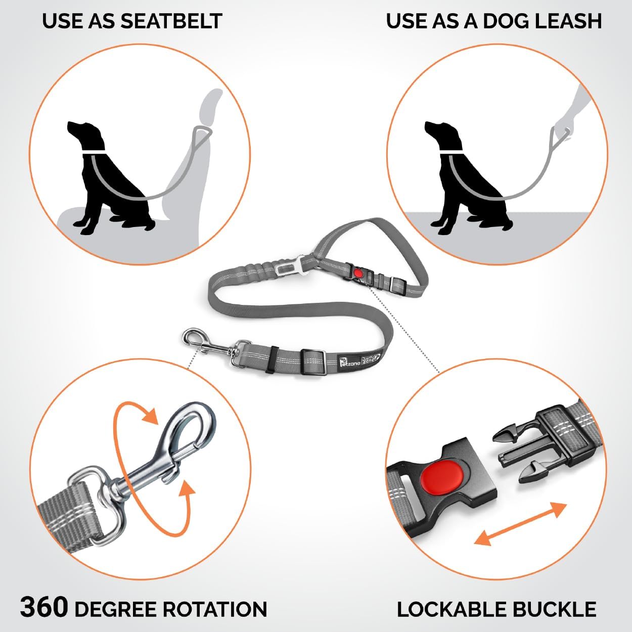 Detalle de Dog Seat Belt Harness for Car – 2-in-1 Leash and Restraint with Adjustable Bungee and 360° Swivel