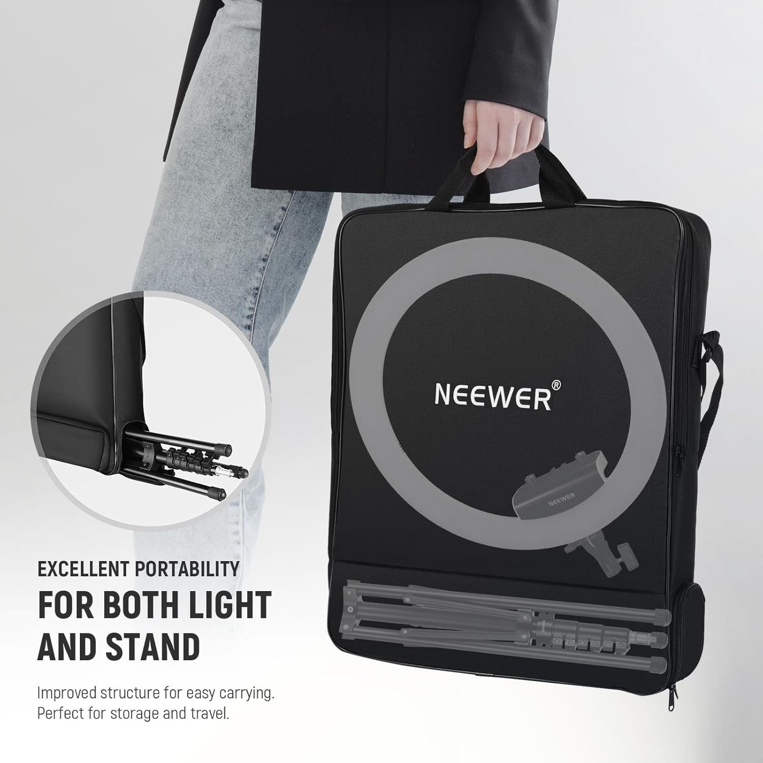 Detalle de NEEWER RP18B Pro 18 inch ring light with tripod stand and phone holder (2900K–7000K, app control)