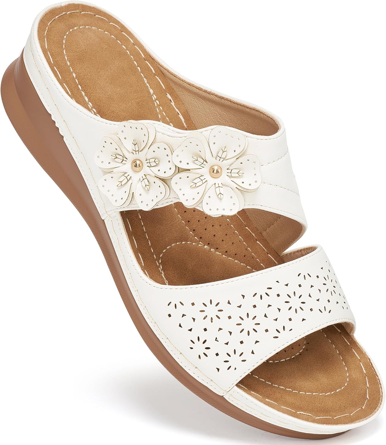 Detalle de Ablanczoom Women’s Wedge Sandals Dressy: Slip-On Floral Platform Slides for All-Day Comfort