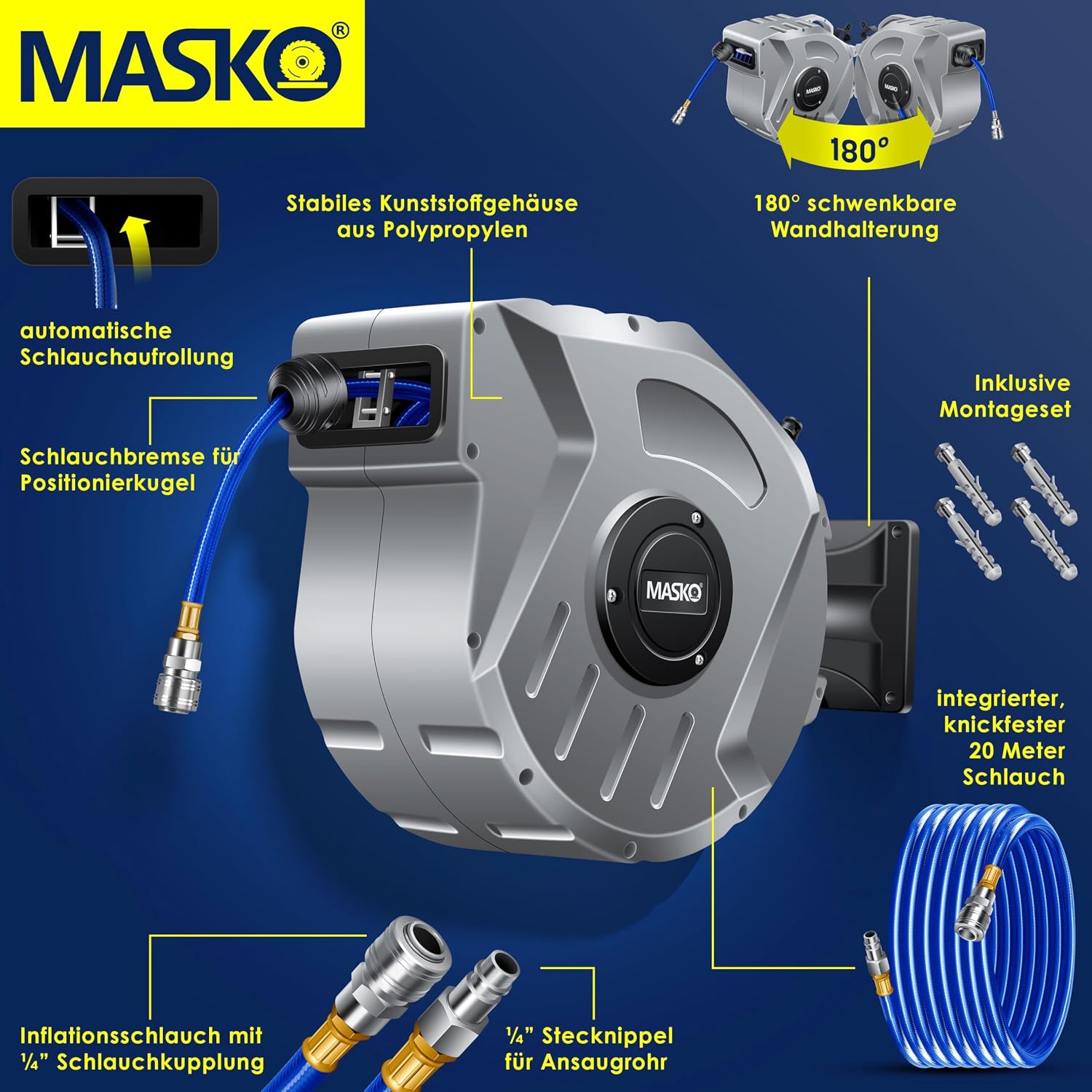 Detalle 2 de MASKO Automatik Druckluftschlauch Aufroller 20m
