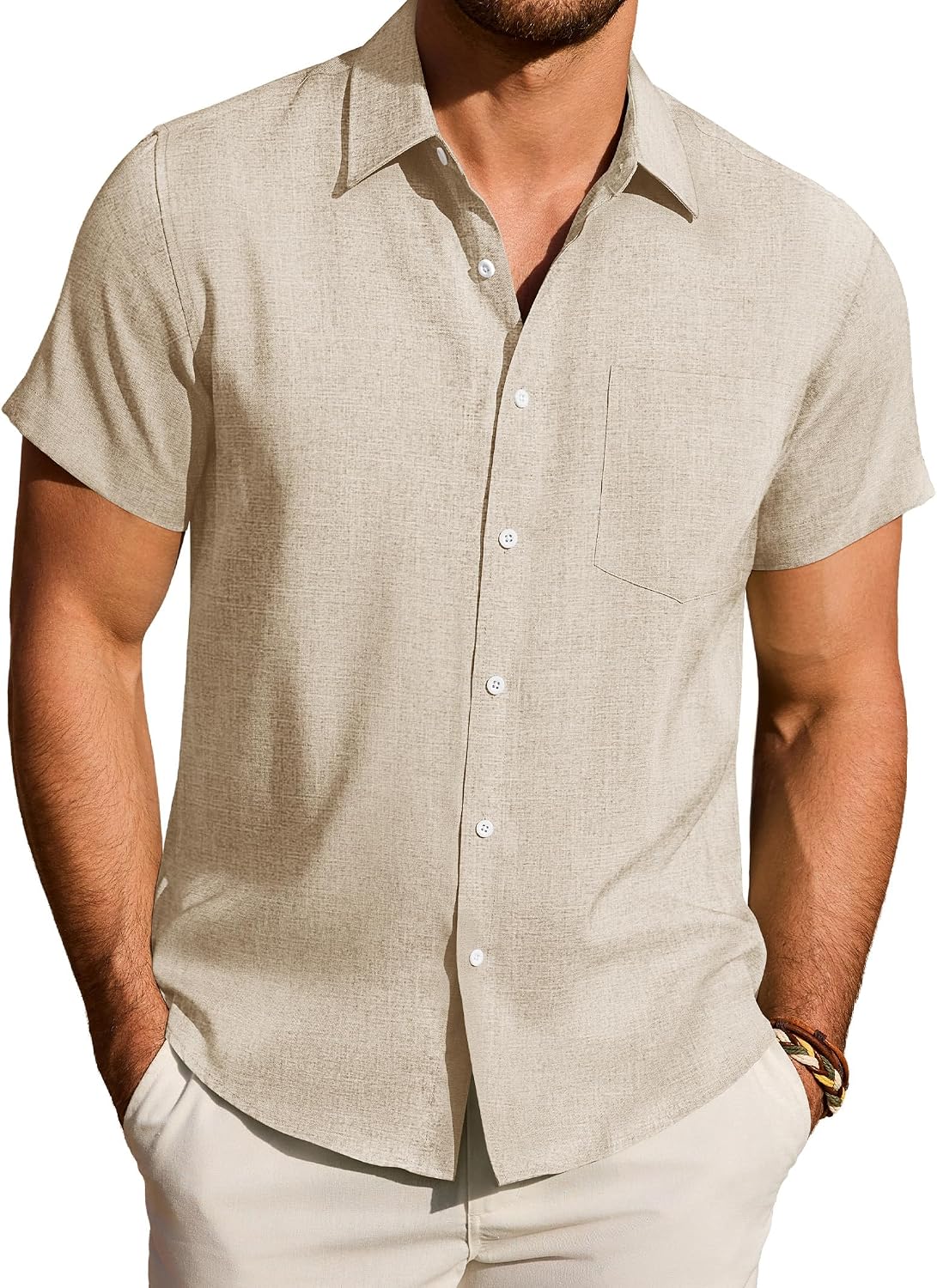 Detalle 2 de Demeanor Linen Mens Short Sleeve Shirt – Lightweight, Breathable Linen Blend for Summer