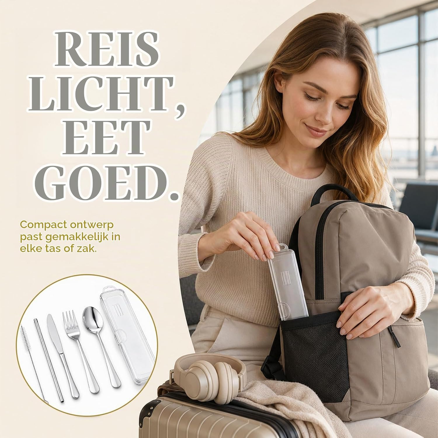 Detalle 1 de Rokahebi 6-delige reisbestekset met etui, rietje en reinigingsborstel