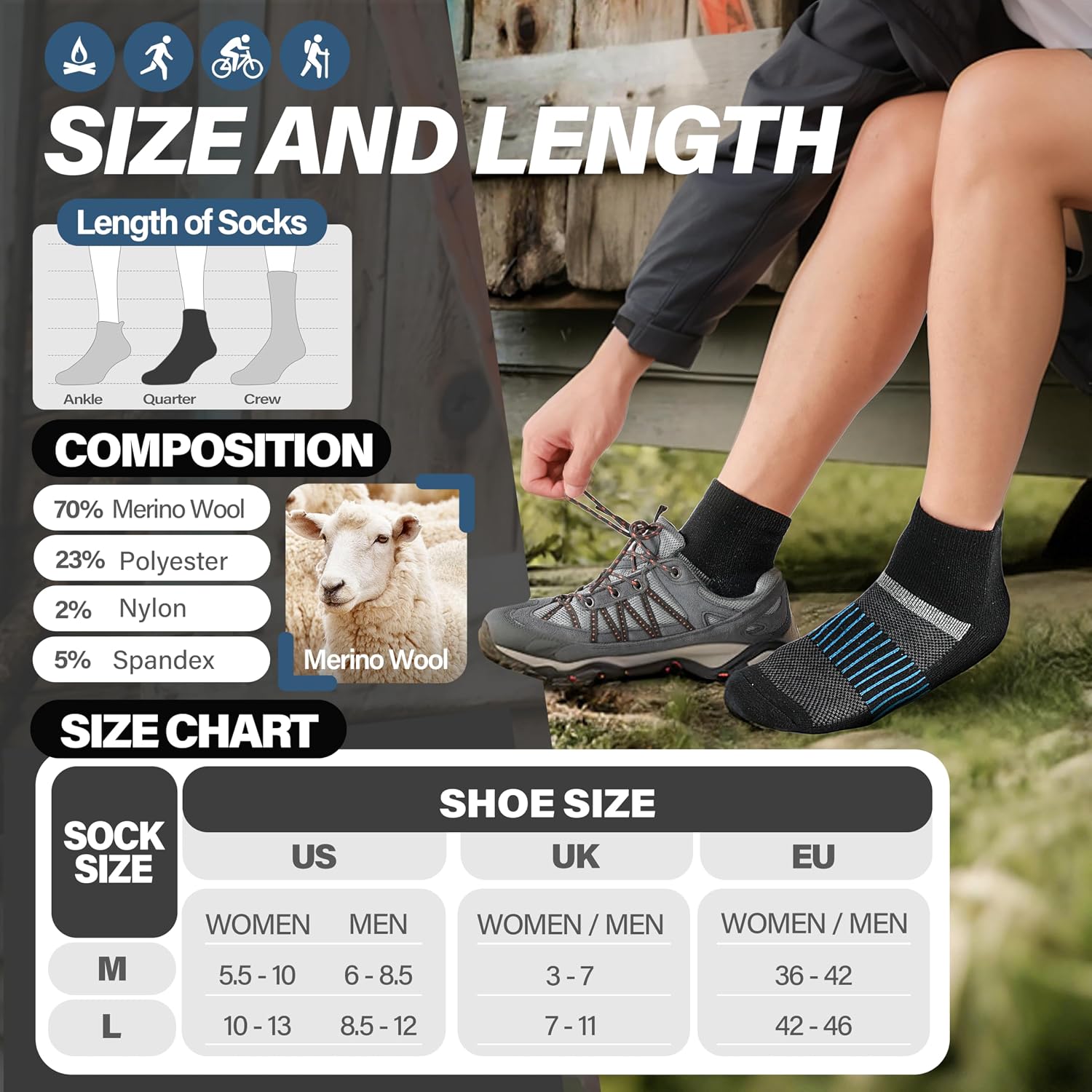 Detalle de MOSEY KOSY Merino wool running socks 6 pairs