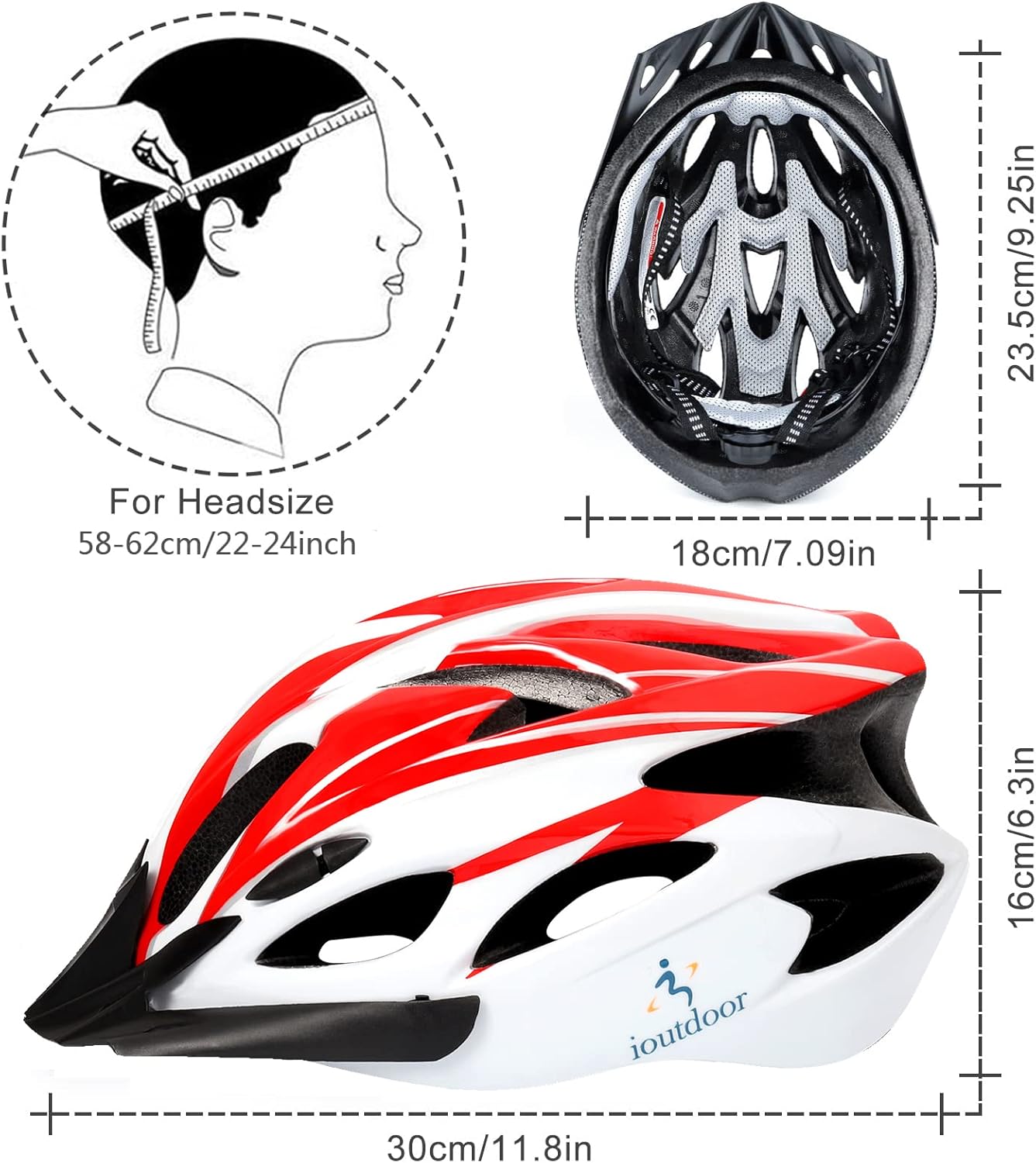 Thumbnail 2 de ioutdoor Erwachsenen-Fahrradhelm (CE EN1078) mit abnehmbarem Visier, EPS/PC und verstellbarem Kopfband 56–62 cm