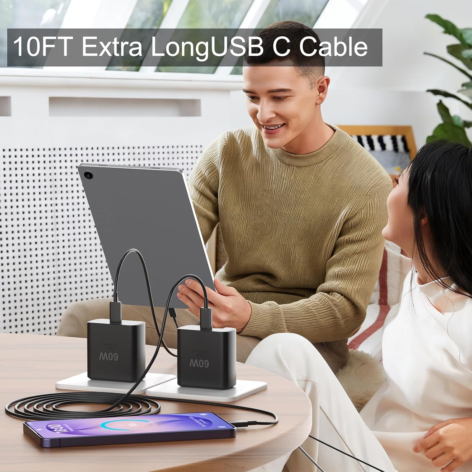 Thumbnail 6 de Super Fast Charger Type C 60W USB-C Block with 10ft Cable – 2 Pack