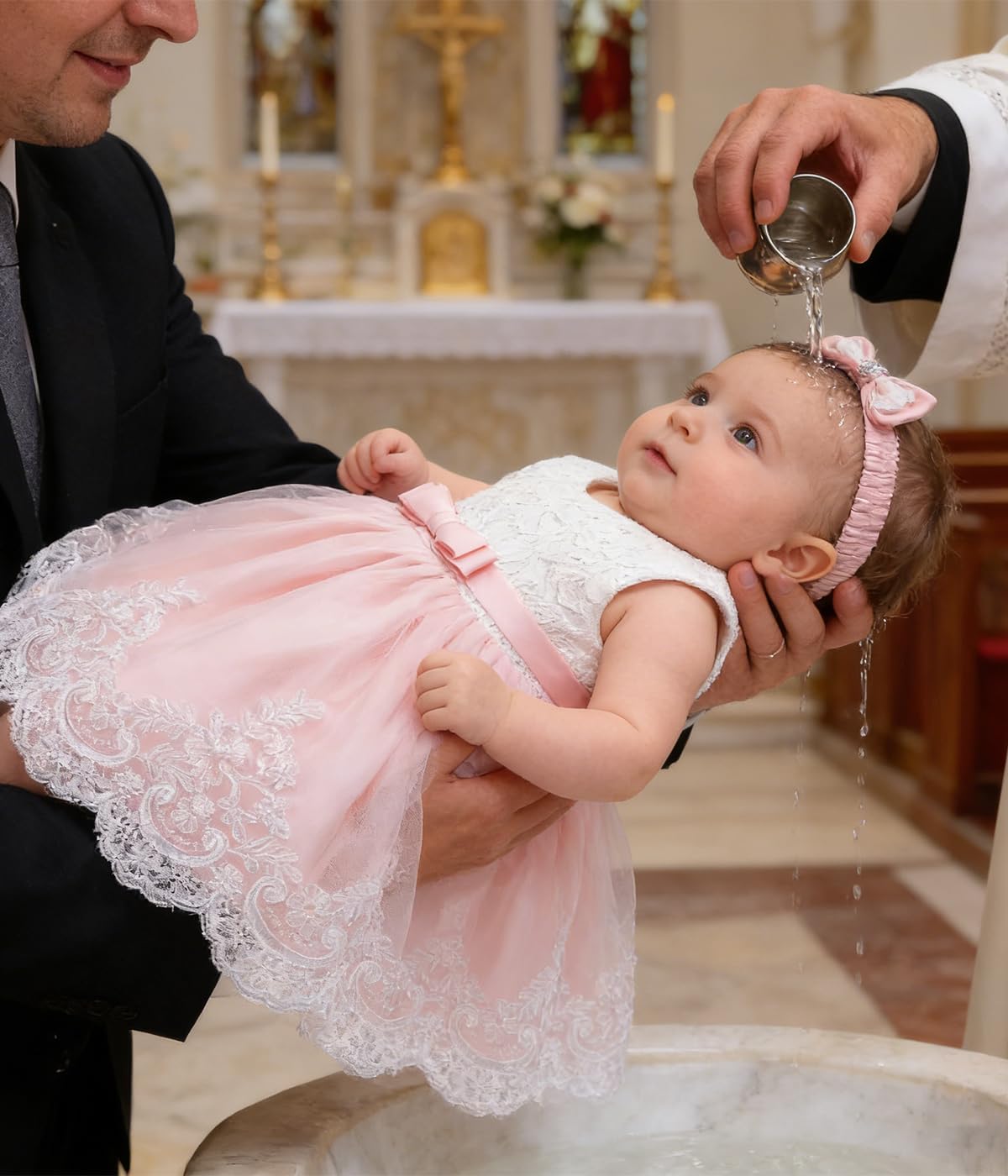 Thumbnail 2 de LZH Baby Girls Ruffle Lace Backless Dress with Headwear