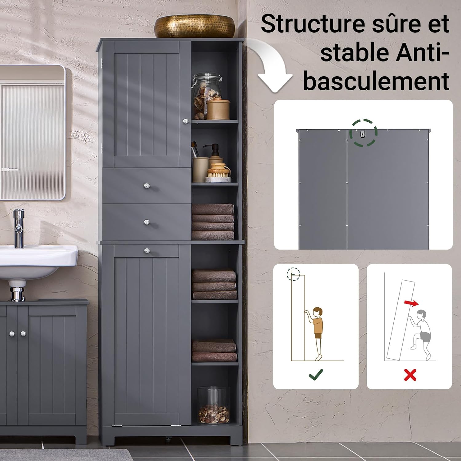 Thumbnail 4 de SoBuy Colonne salle de bain 60×37×171 cm