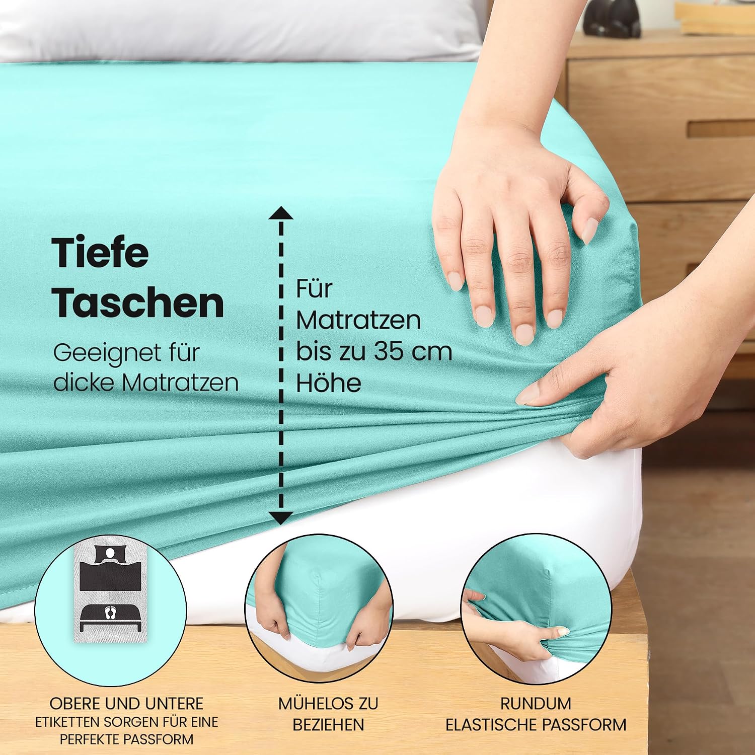 Detalle de Utopia Bedding Spannbettlaken 90x190 cm, Spa Blau – gebürstete Polyester-Mikrofaser mit 35 cm Tiefe