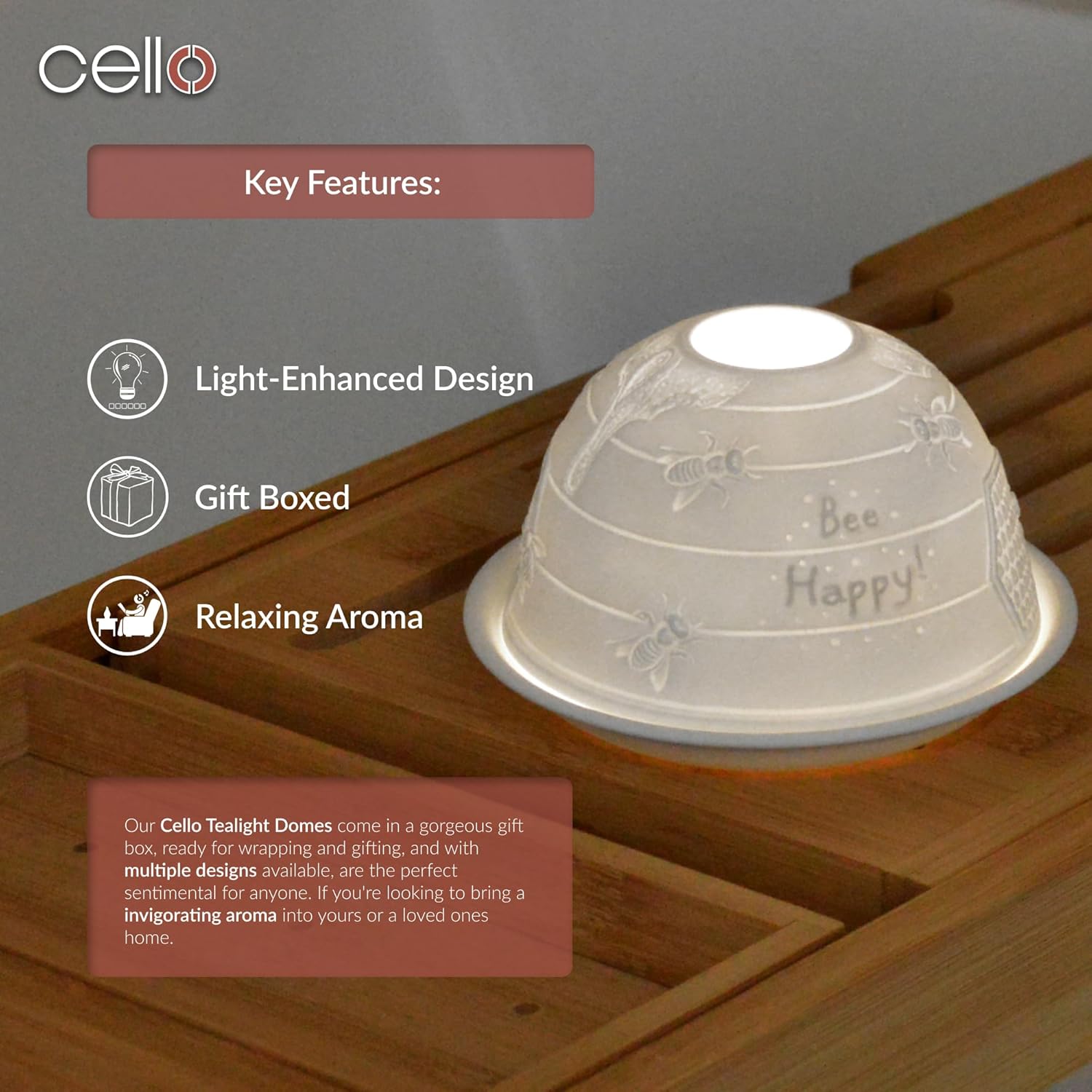 Thumbnail 4 de Cello Porzellan-Teelichthalter „Kuppel“ mit 3D-Projektionsbild – Bee Happy Design