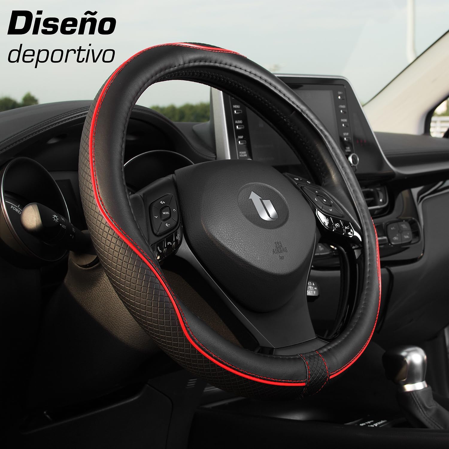 Detalle 2 de Upgrade4cars Funda Volante Rojo Negro 37-38 cm
