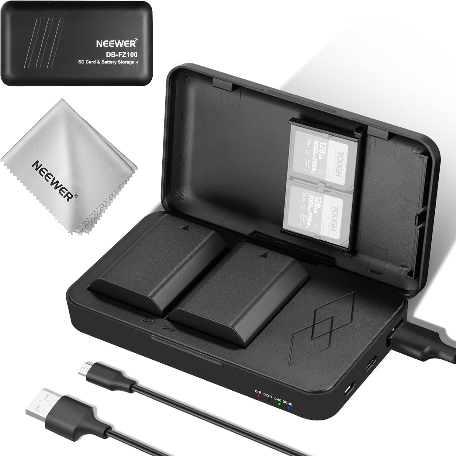 NEEWER Set batterie di ricambio NP-FZ100 (2x 2280mAh) con caricatore USB doppio canale per Sony A7/A9/ZV